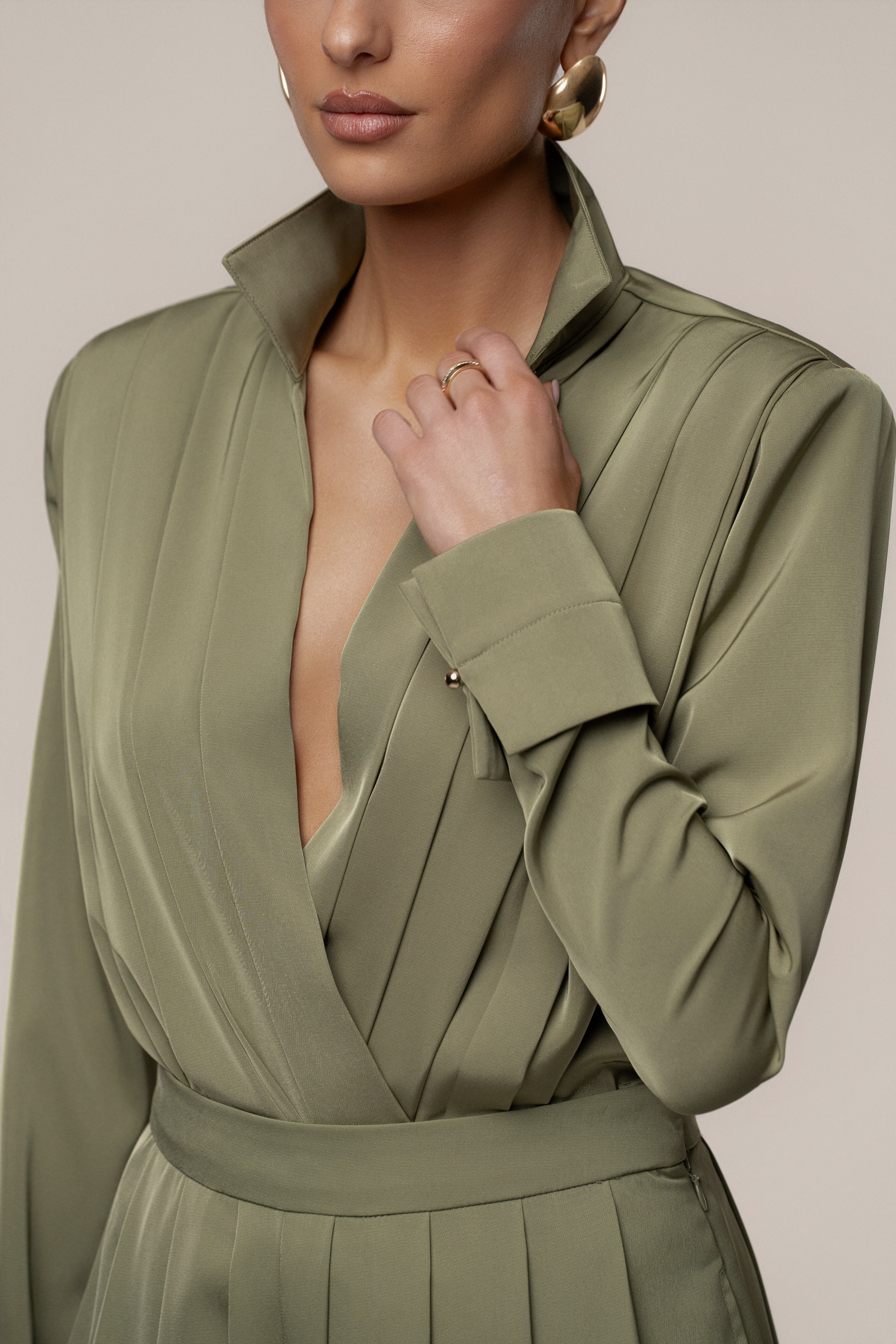 Olive Visionary Pleated Bodysuit