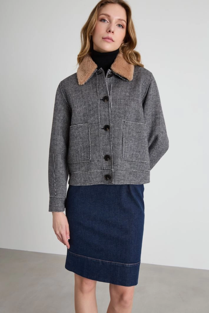 Pea coat with removable collar - BLACK WHITE