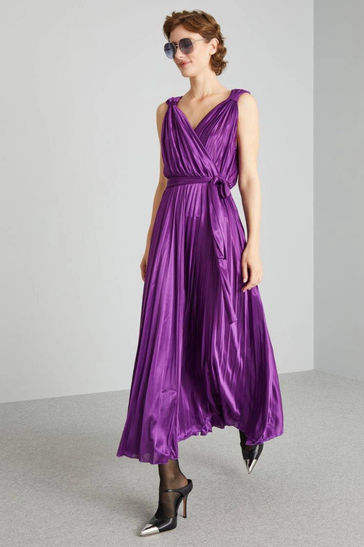 Long pleated jersey dress - VIOLET