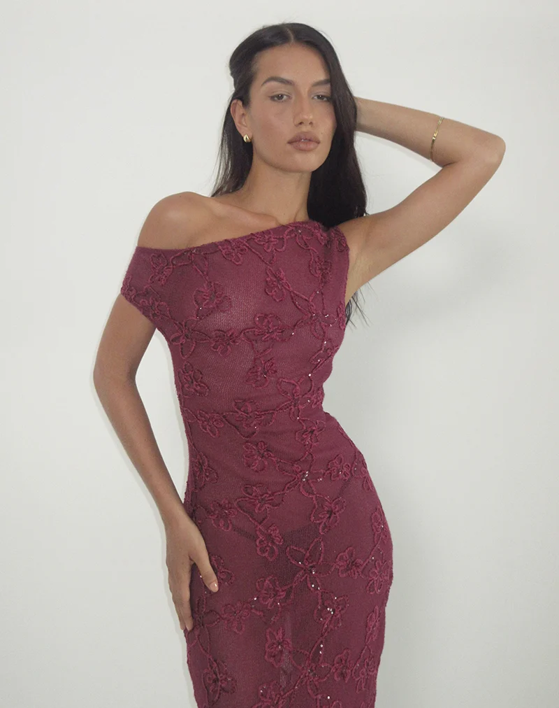 Kaido Midi Dress in Sequin Knit Burgundy