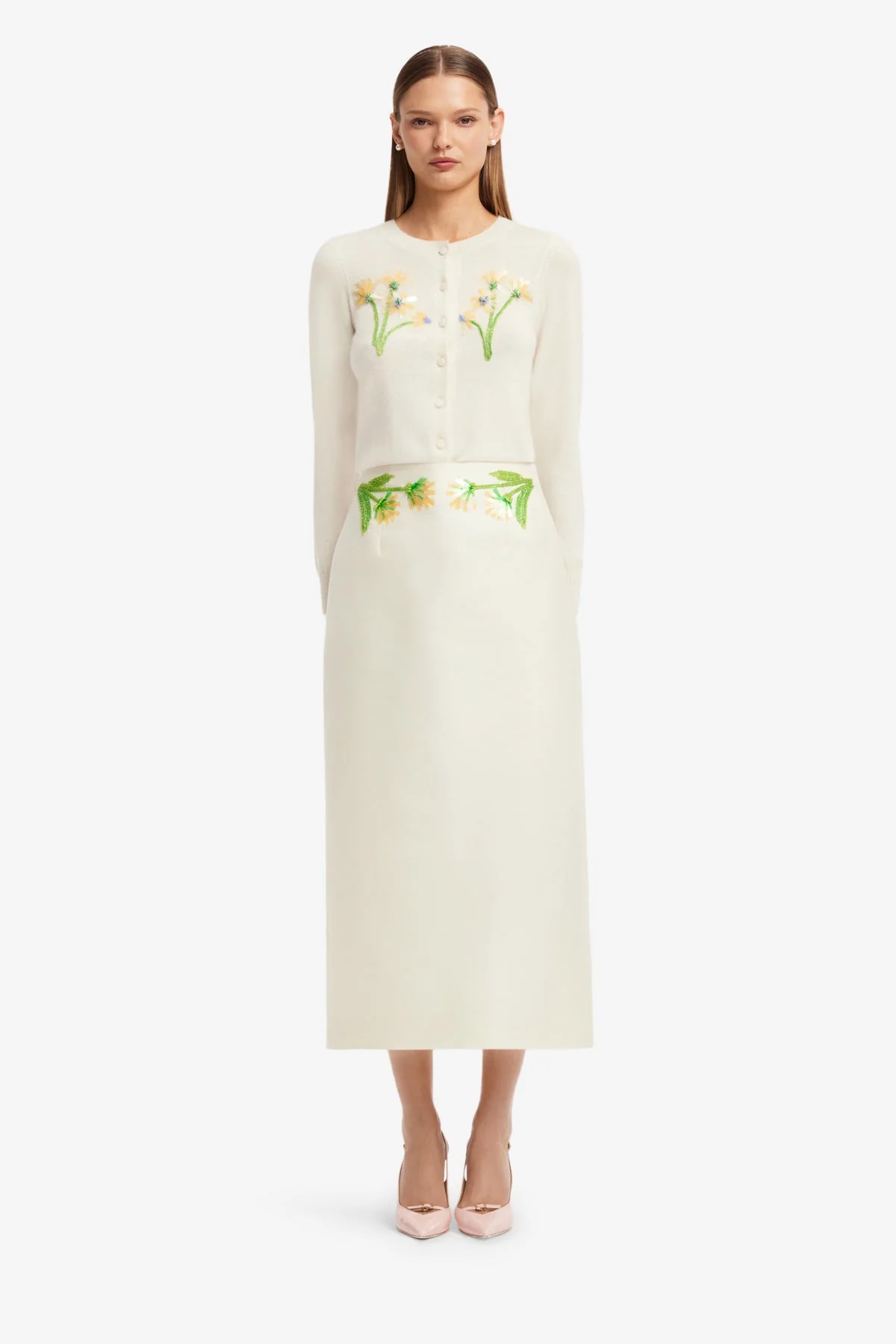 Quinn Embellished Wool Midi Skirt - Wildflower