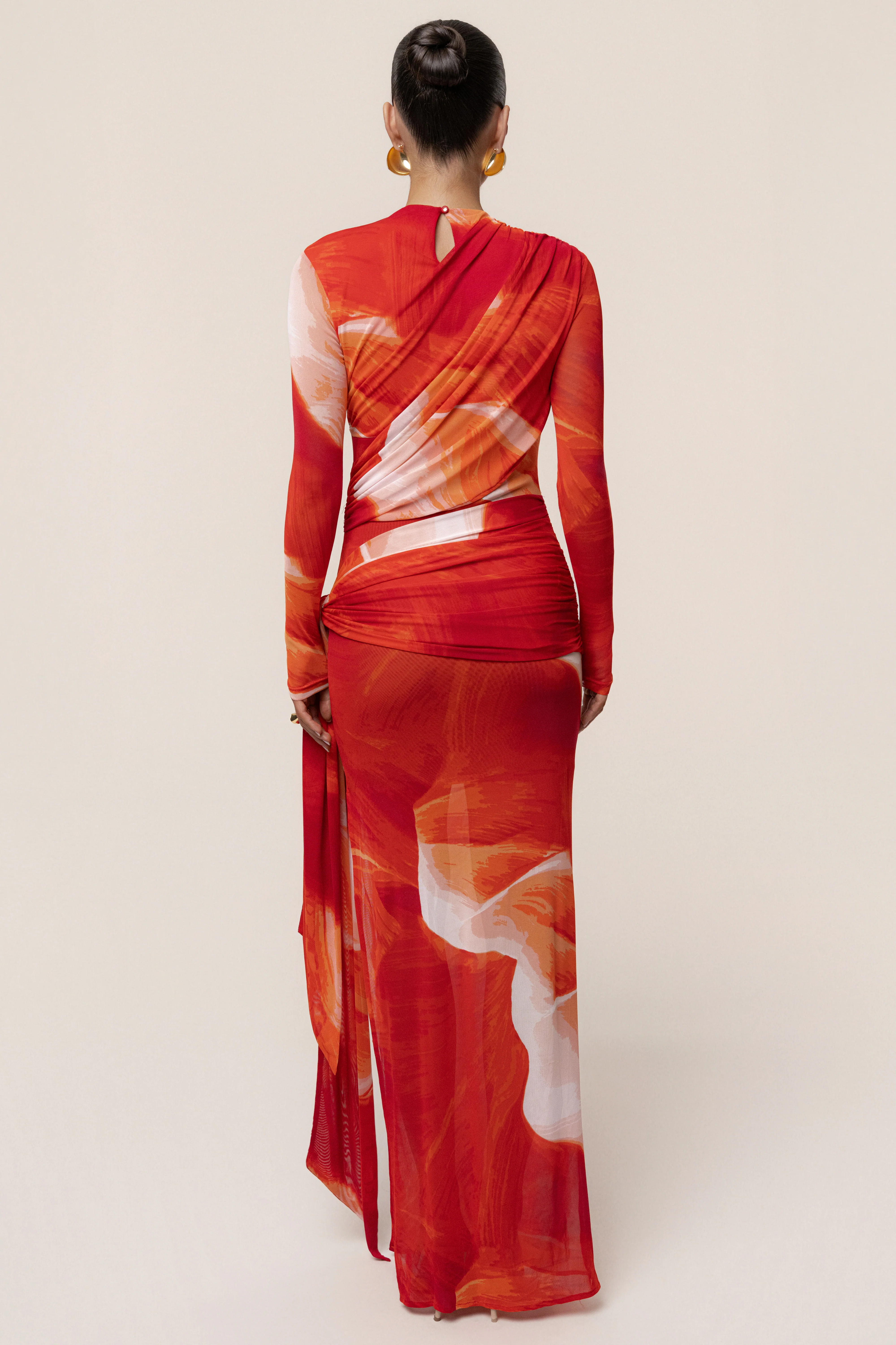 Sunset Red Heatwave Mesh Maxi Dress