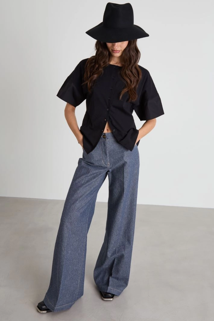 Jersey T-shirt with buttons - BLACK