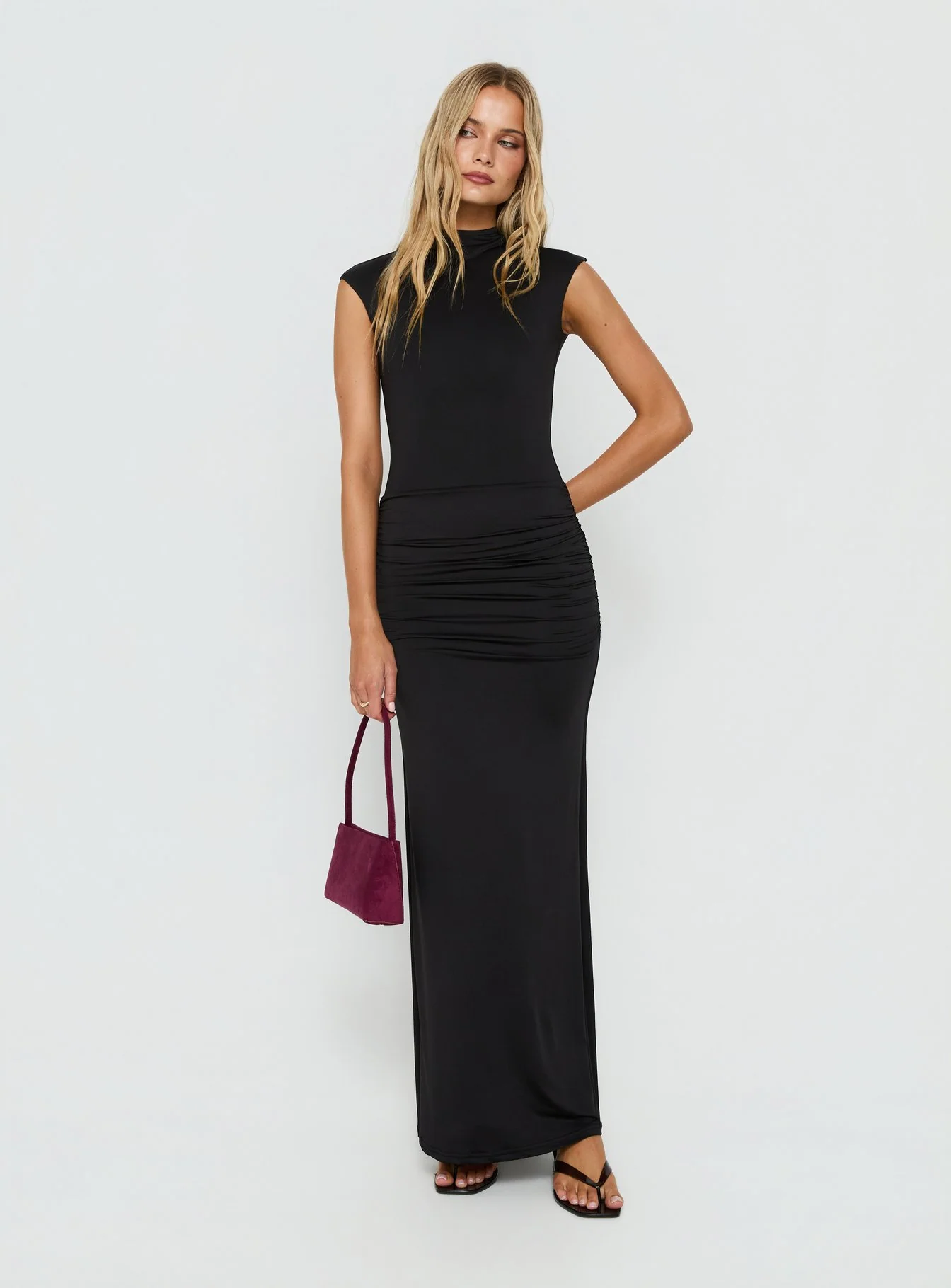 Noemmi High Neck Ruched Maxi Dress Black