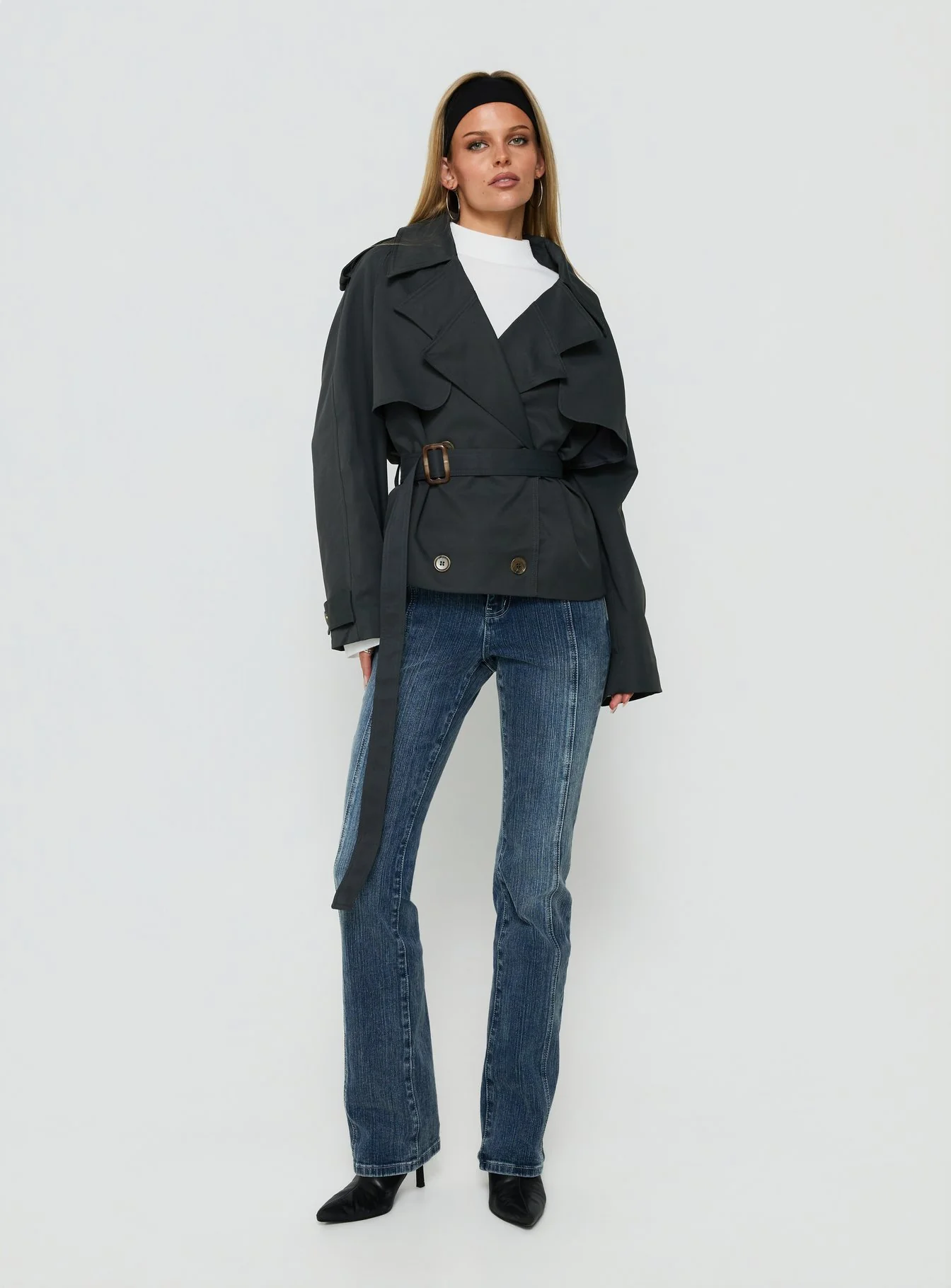 Eldora Cropped Trench Coat Slate Grey