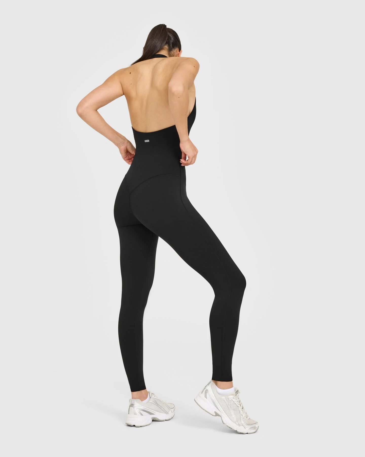SoftMotion™ Halter Neck All In One Long with White Logo | Black