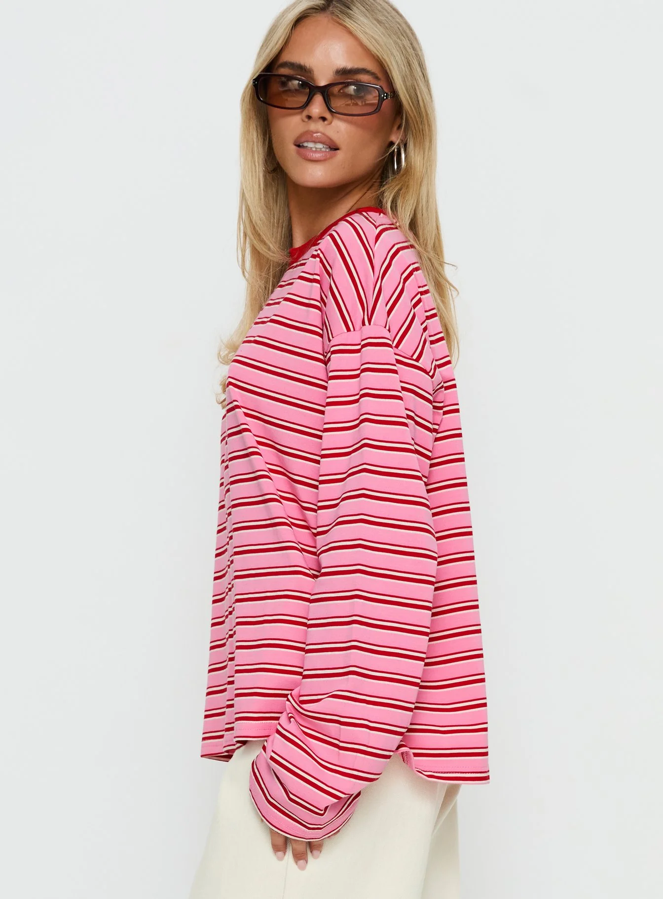 Settle Down Long Sleeve Top Pink / Red Stripe
