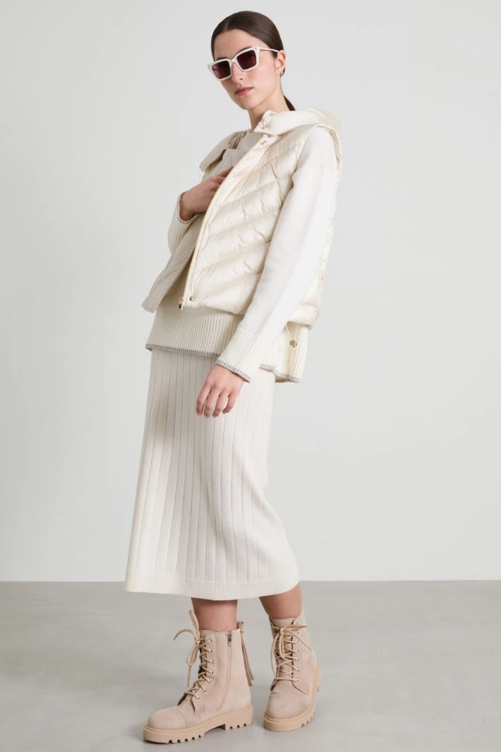 Rib-knit midi skirt - CREAM
