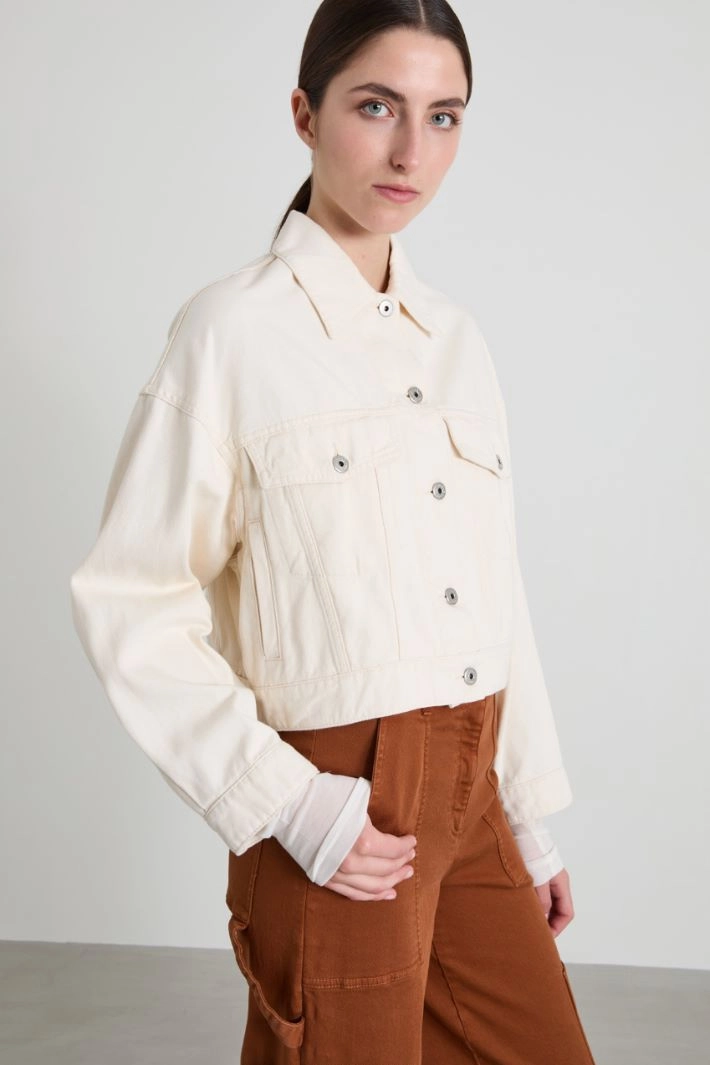 Cotton bull denim cropped jacket - ECRU