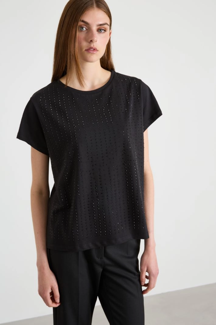 T-shirt with rhinestones - BLACK