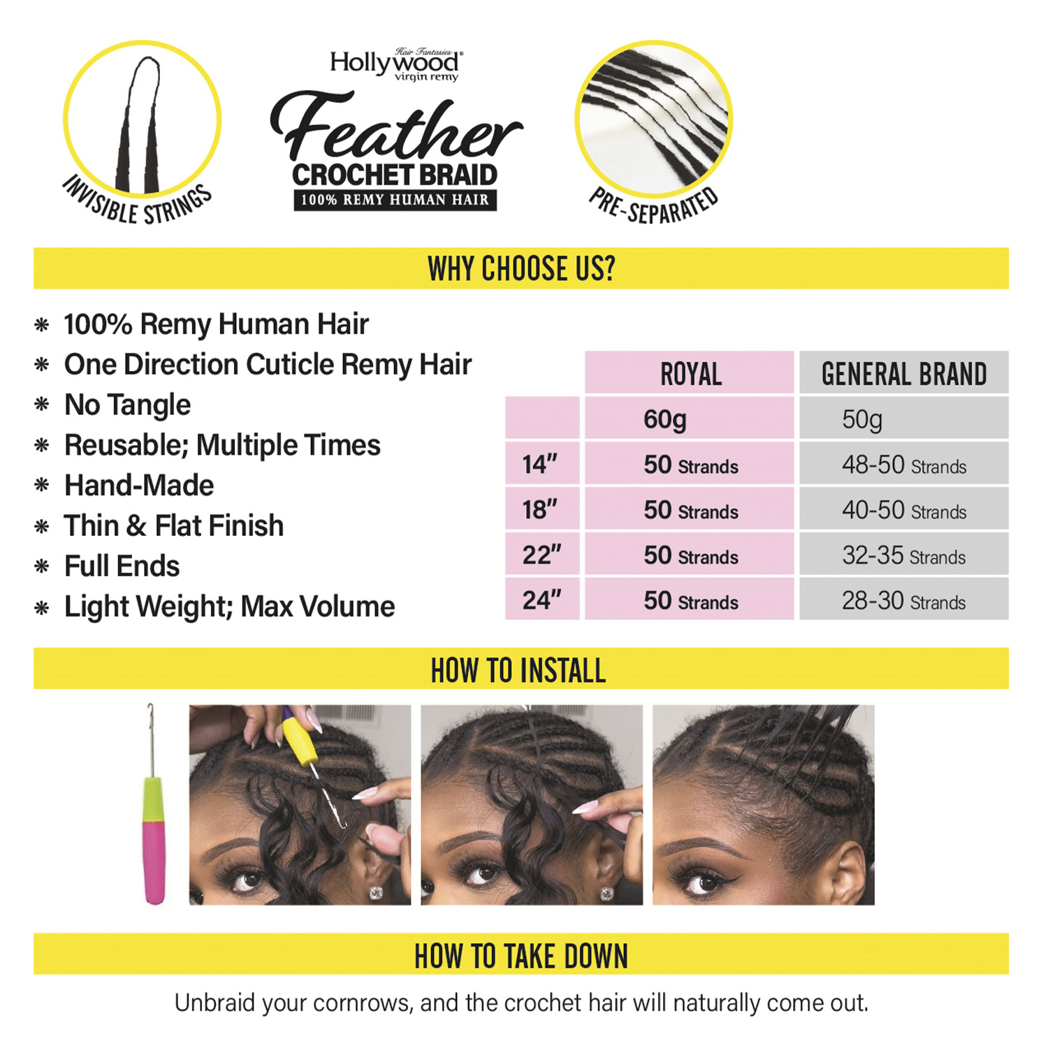 Zury Hollywood Human Hair Crochet Braids Feather Crochet Deep 18