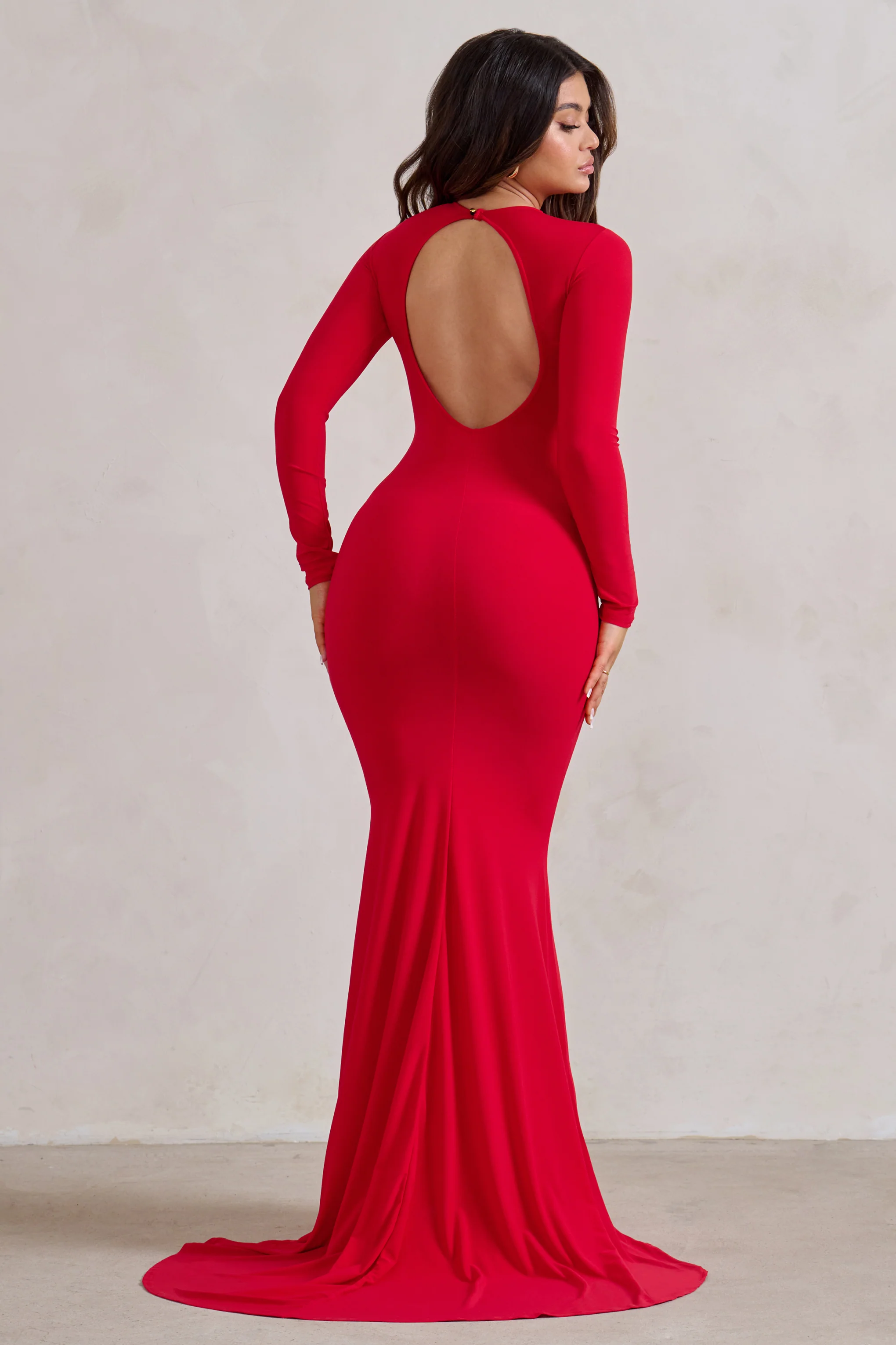 One Step Ahead | Red Long Sleeve Backless Fishtail Maxi Dress