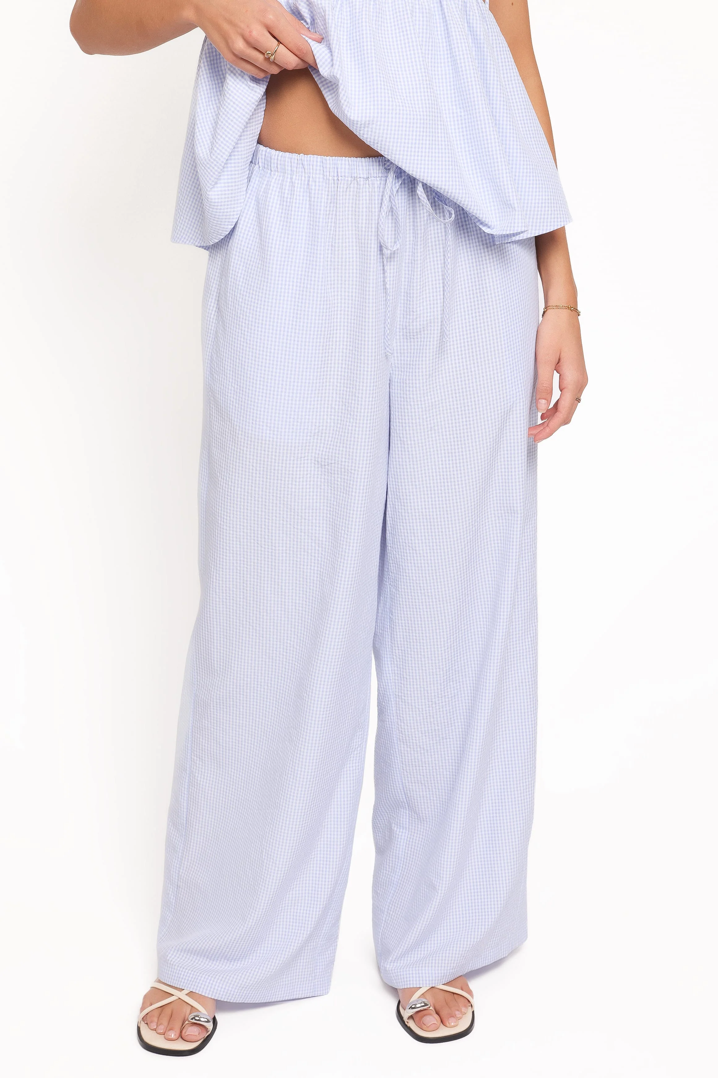 Elowen Wide Leg Pants - Blue Gingham