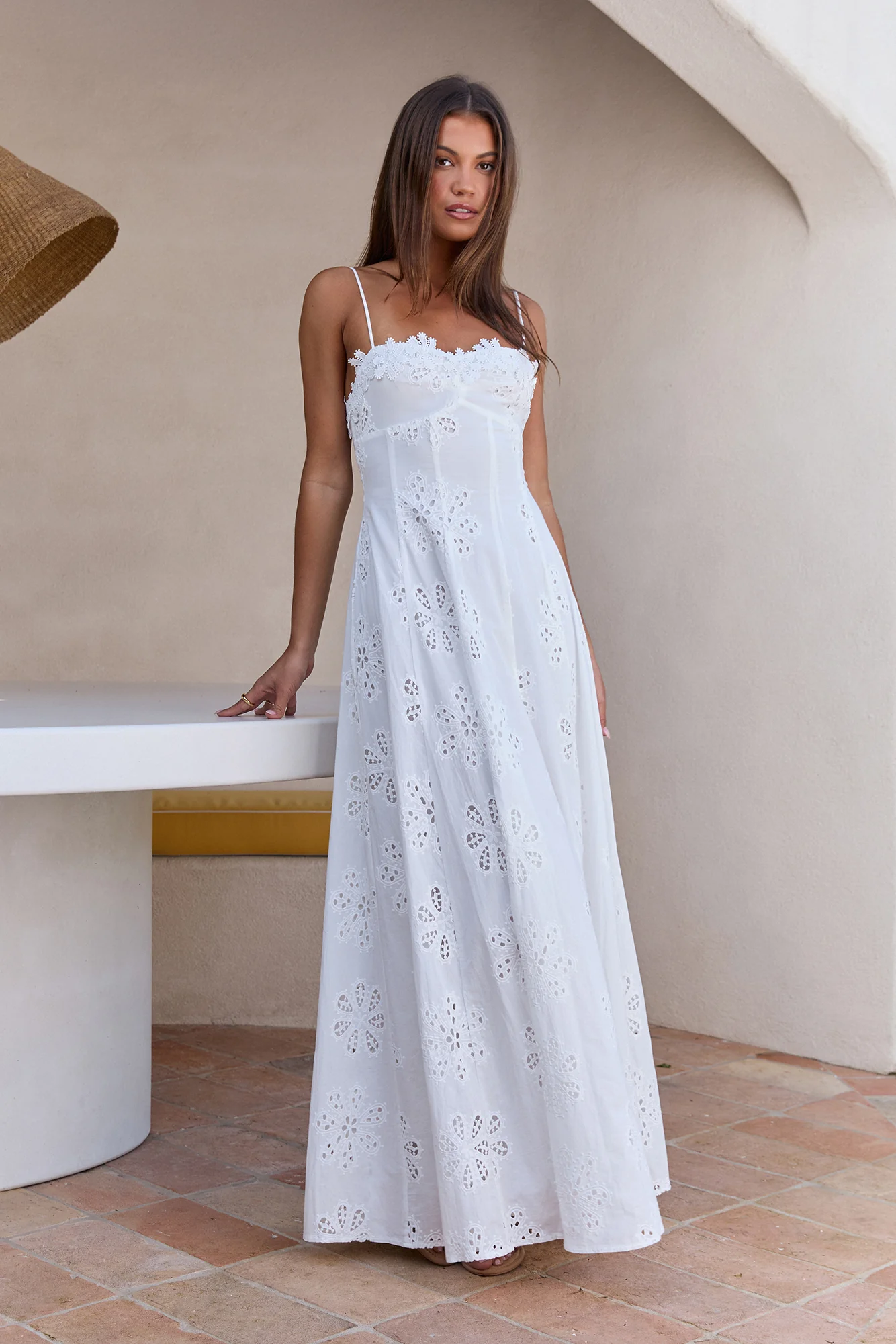 Riviera Glow Embroidered Maxi Dress White