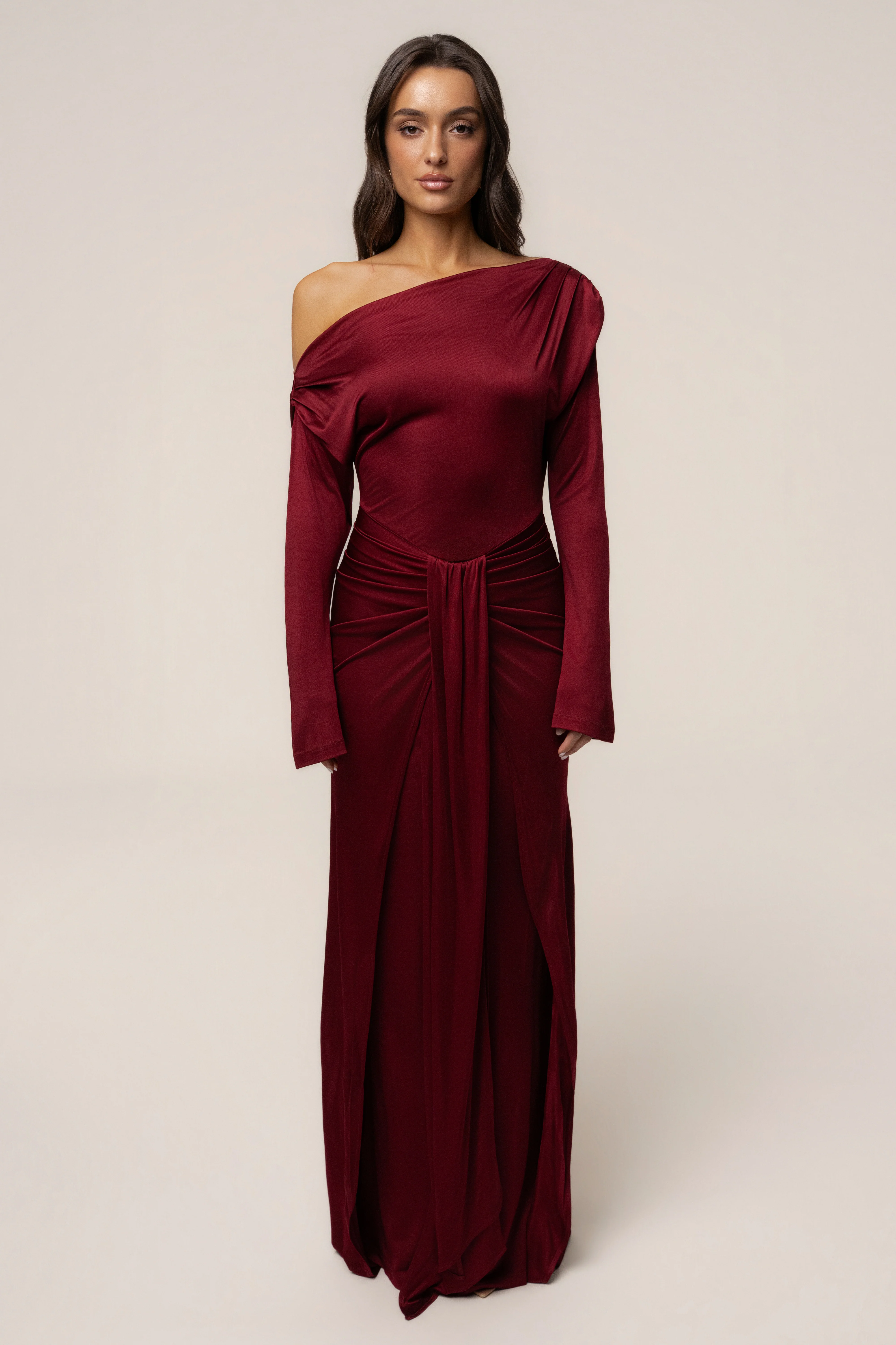 Burgundy Draped Perfection Maxi Dress