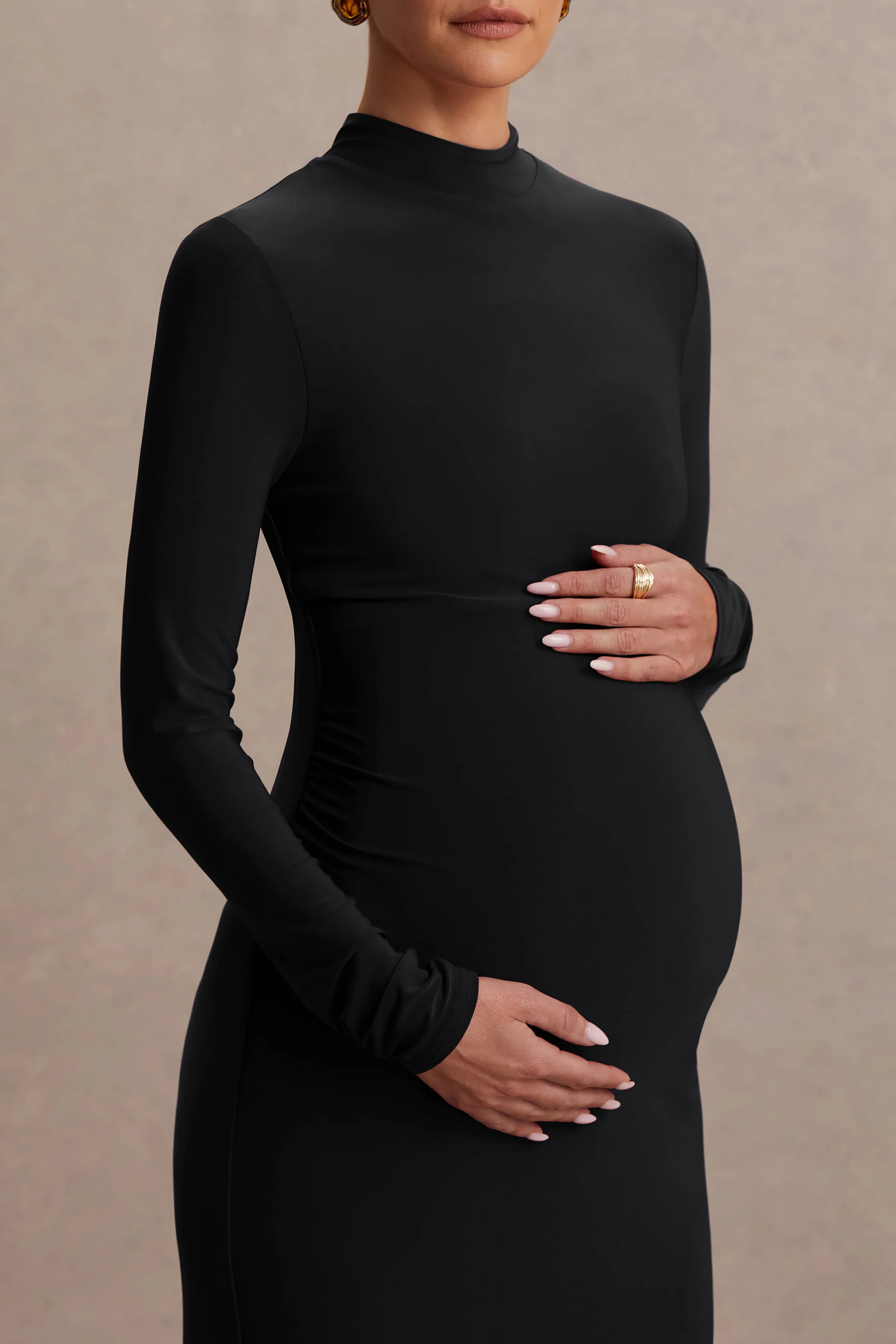 Alejandra | Black Maternity Long Sleeve High Neck Maxi Dress