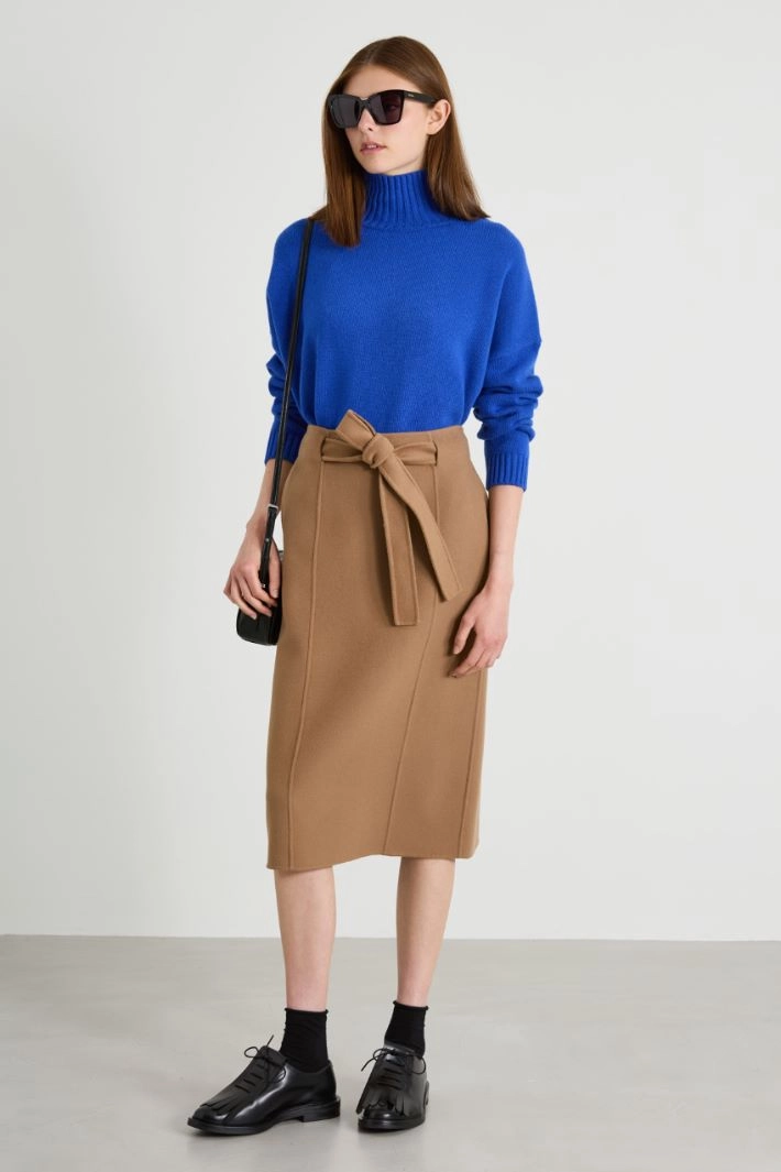Straight double drap skirt - CAMEL