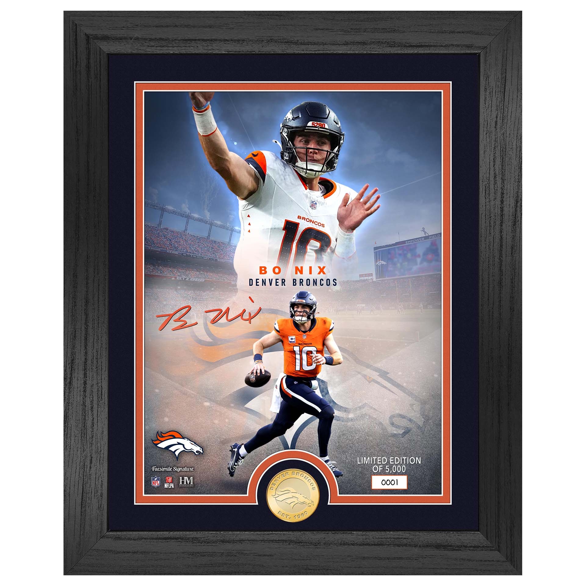 Bo Nix Denver Broncos Bronze Coin Framed NFL Photo