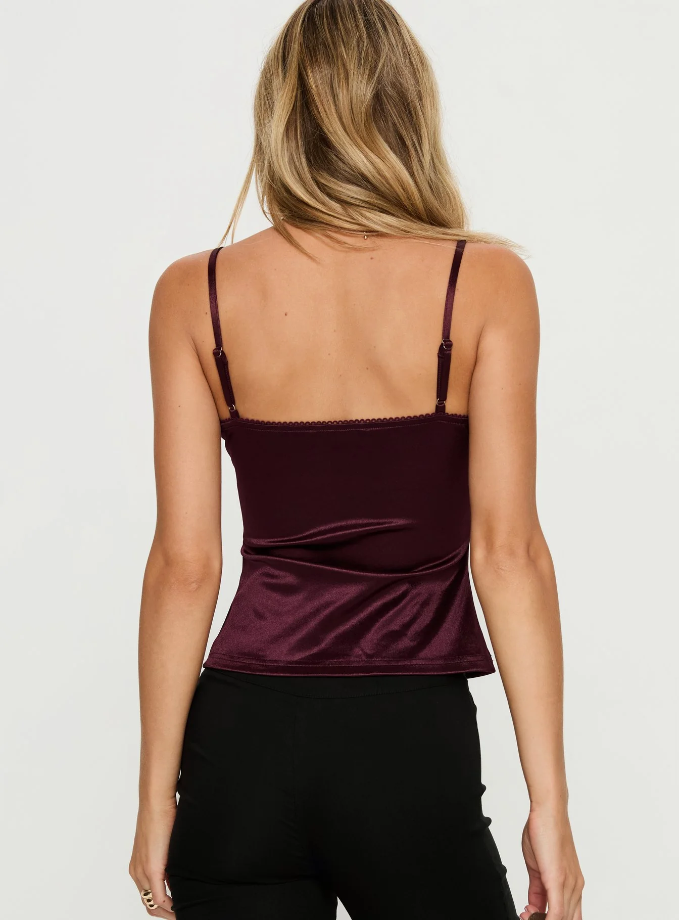 Lunetta Picot Trim Cami Top Burgundy