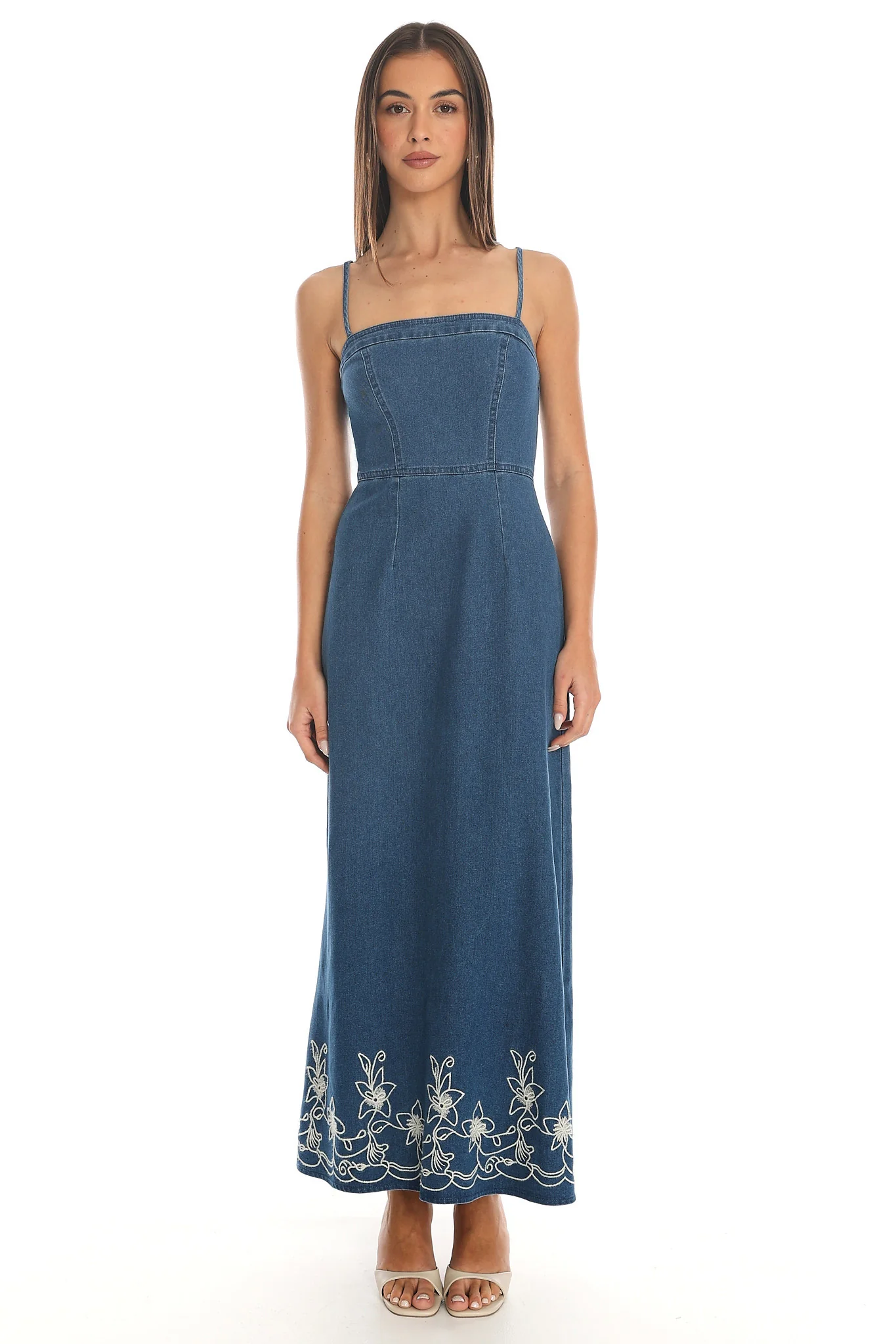 Ciri Embroidered Denim Maxi Dress