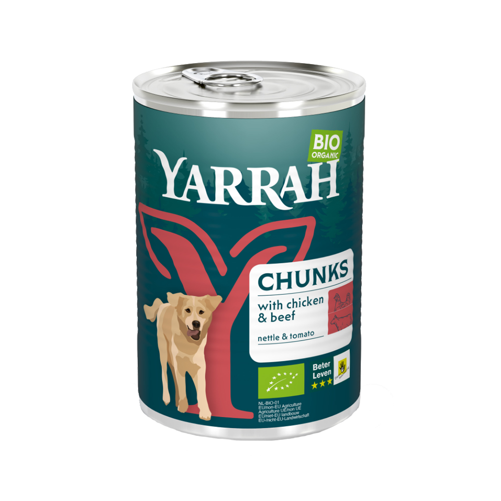 Yarrah - Dog Food Chunks - Beef and chicken Bio - 12 x 405g