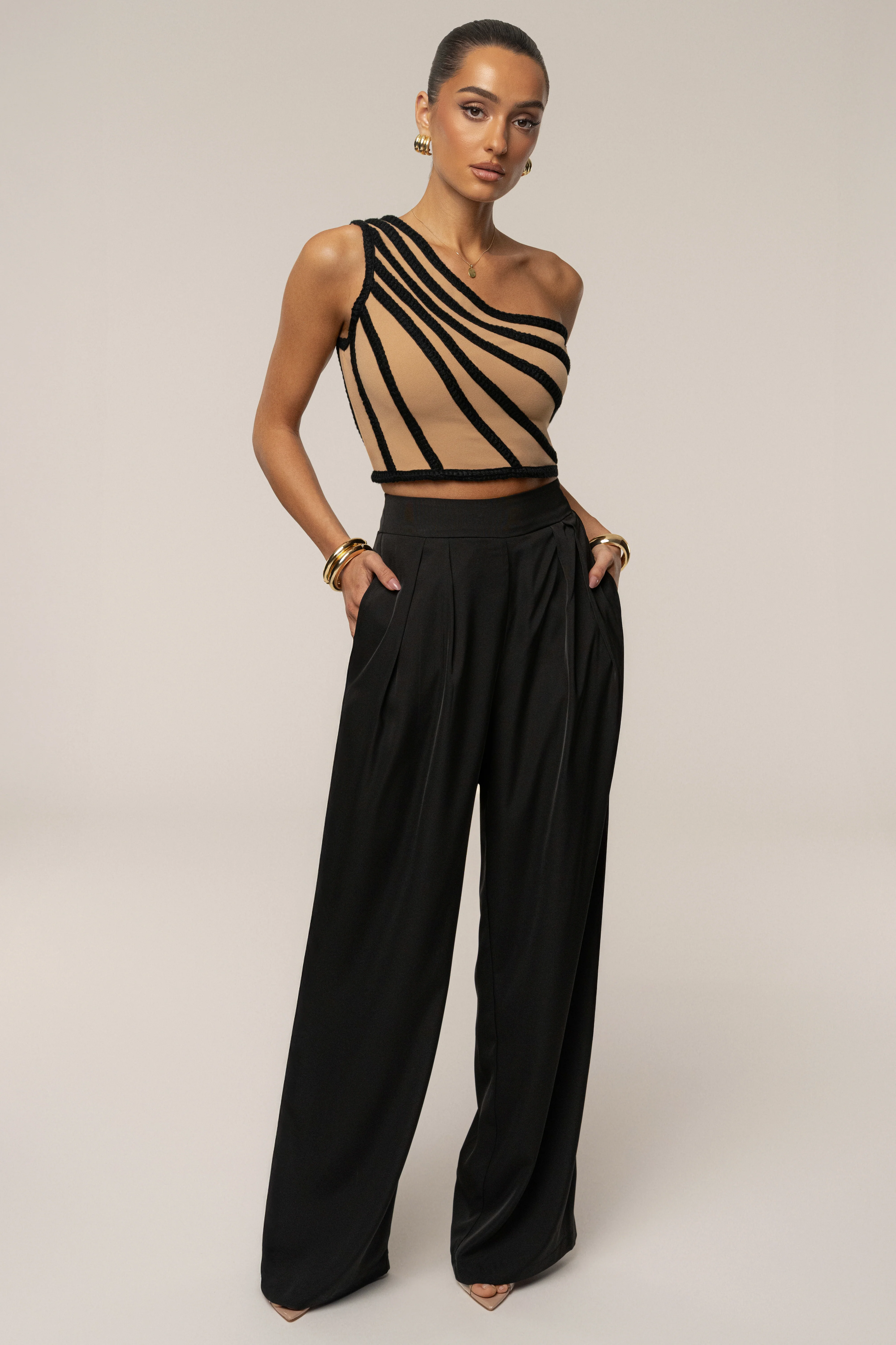 Black Braided One Shoulder Top