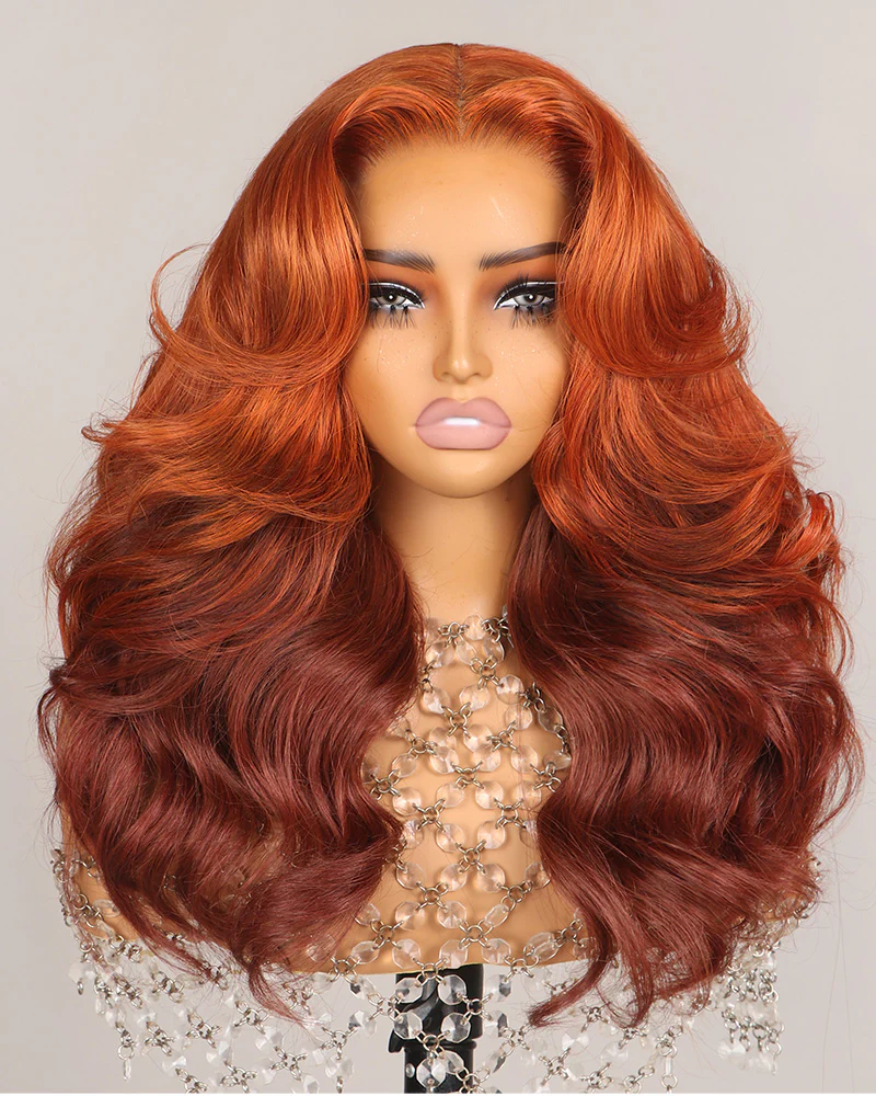Ophirawig 6x5 invisible knots Glueless Ginger Ombre Loose Body Wave Wig Pre-cut Lace Beginner Friendly