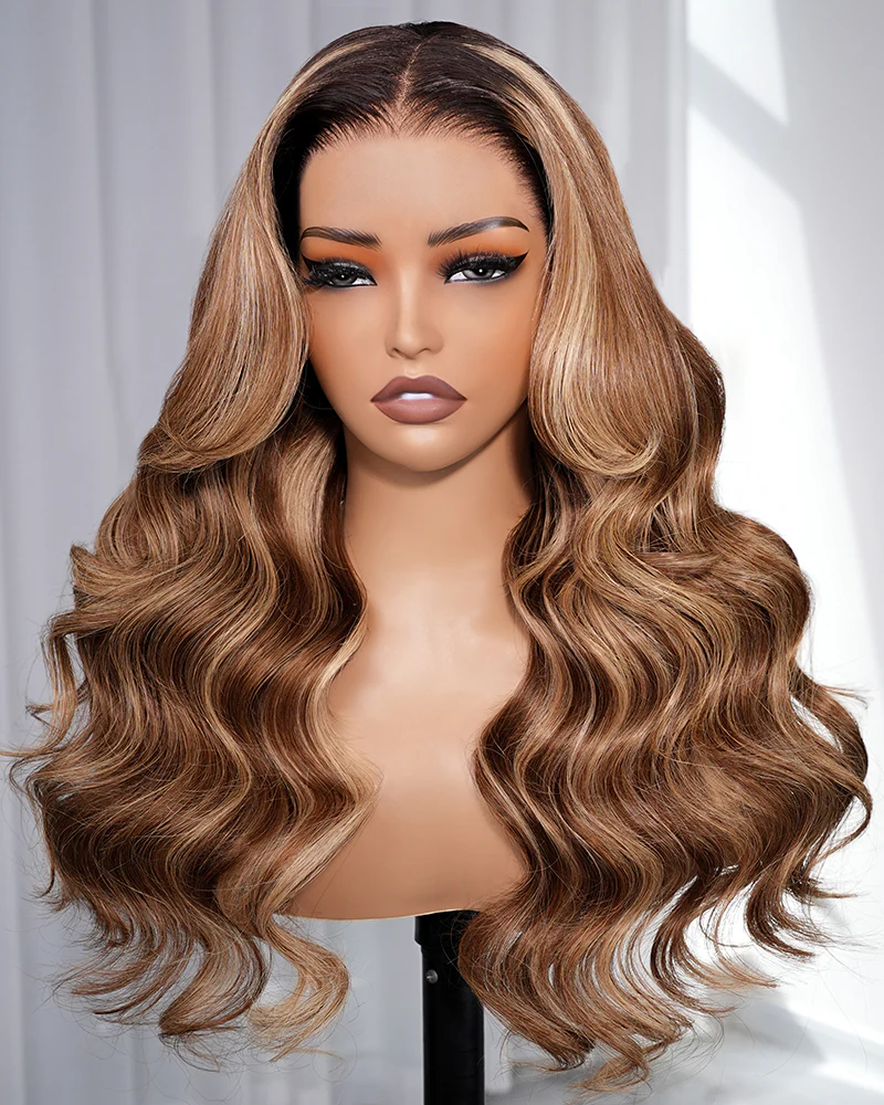 Ophirawig 13x6 Three-Go? Ombre Highlight Honey Blonde Glueless Wig Body Wave With Drawstring 100% Human Hair Wig