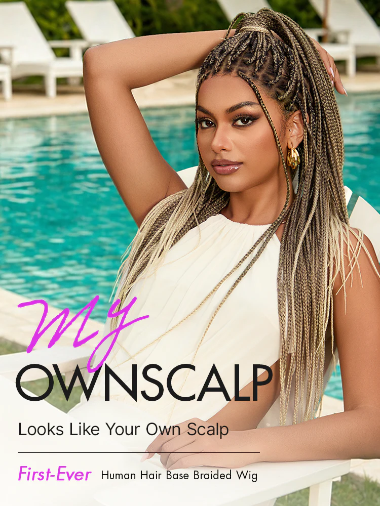 OwnScalp™ 613 Blonde Salon-Like Braids with a Real Scalp Look Full HD Lace Knotless Box Braided Wig Drawstring Cap - US Only