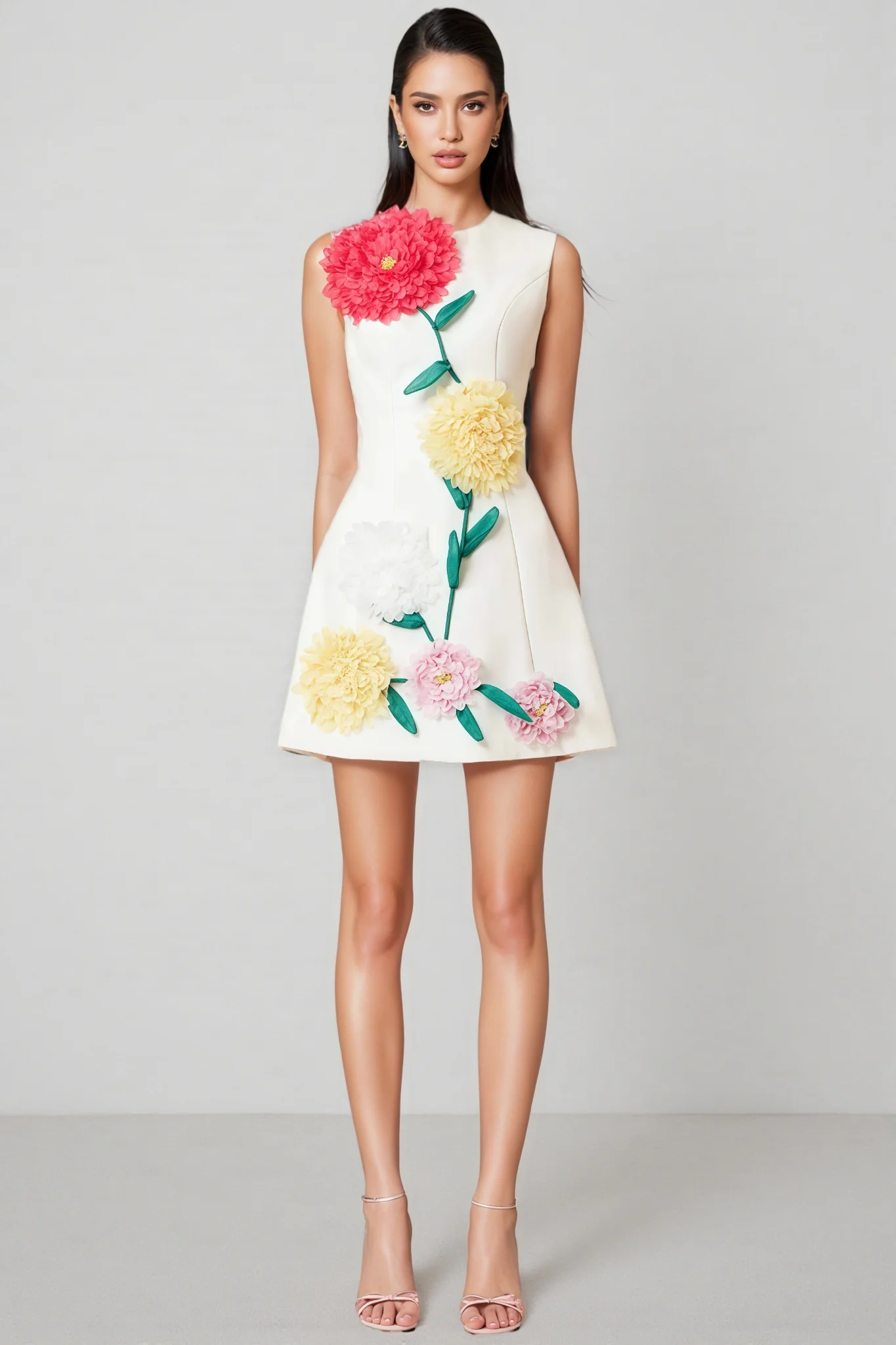 Flavia White Buttercup Embroidered Mini Dress