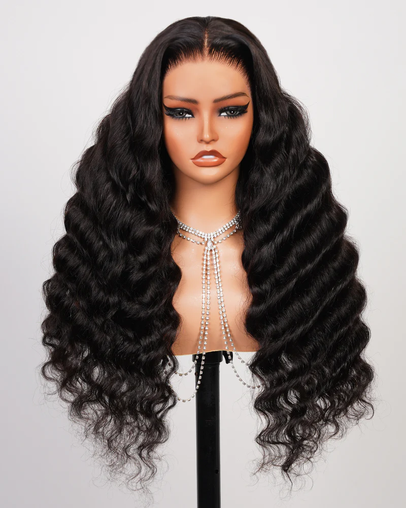 Ophirawig 13x6 Three-Go? Glueless Wig Loose Deep Wave With Drawstring Natural Black 100% Human Hair Wig