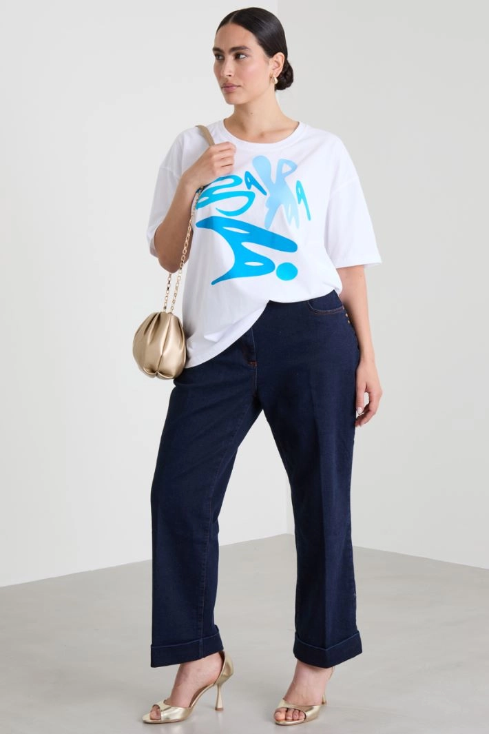 Cotton print T-shirt - WHITE TURQUOISE