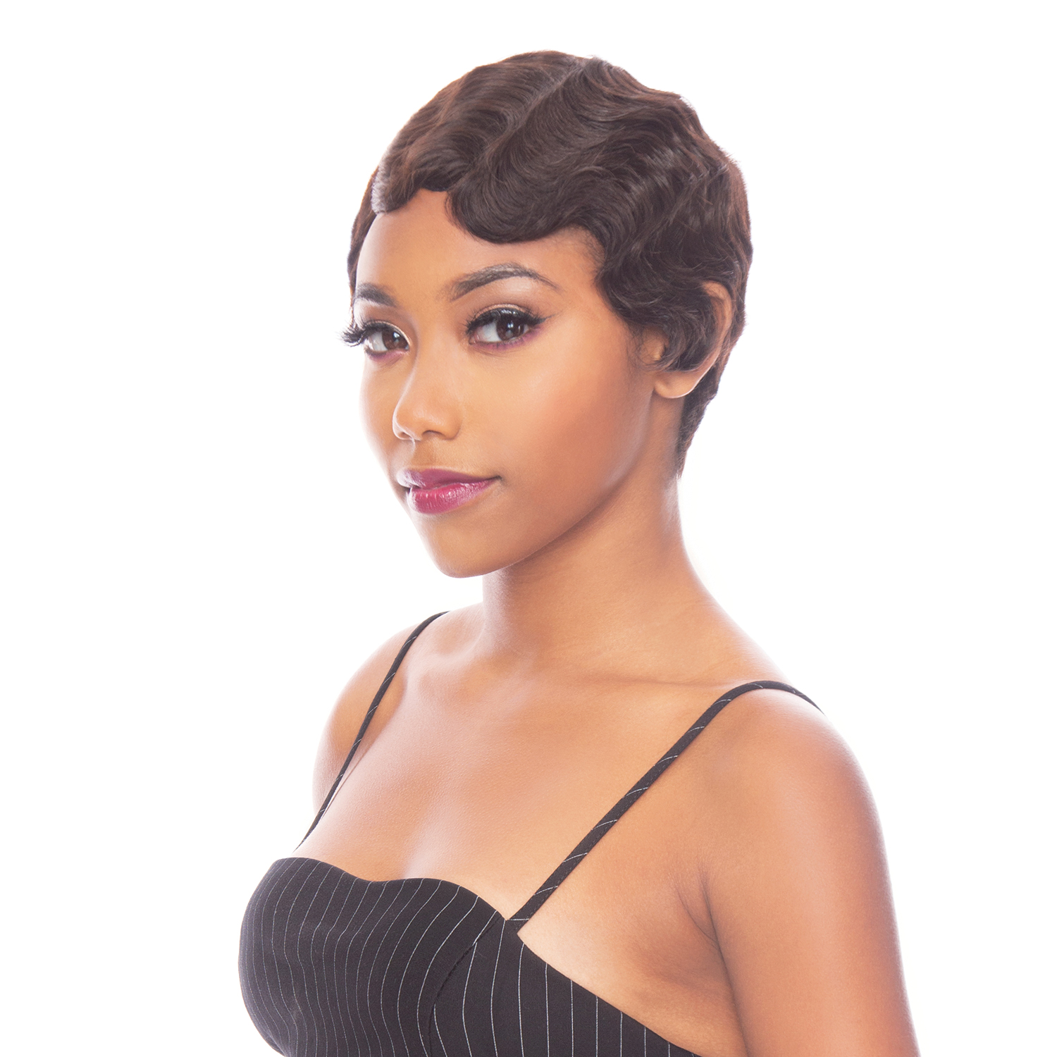 The Wig Pure Virgin Remy Human Hair Black Pink HHBW Finger Wave