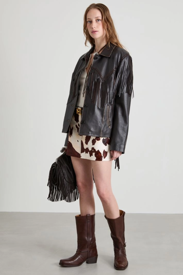 Ponyskin mini skirt - BROWN CREAM