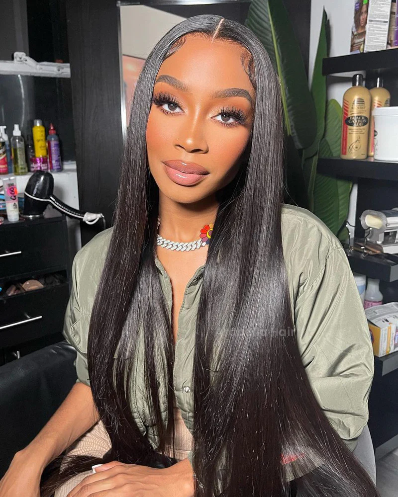 Ophirawig 13x4/6x5 Lace Silky Straight Wig Pre-cut Lace Natural Black Beginner Friendly