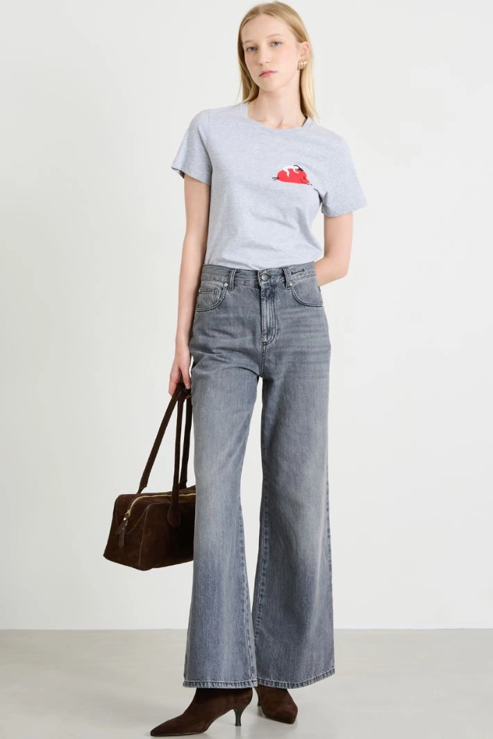 T-shirt with print and embroidery - GREY