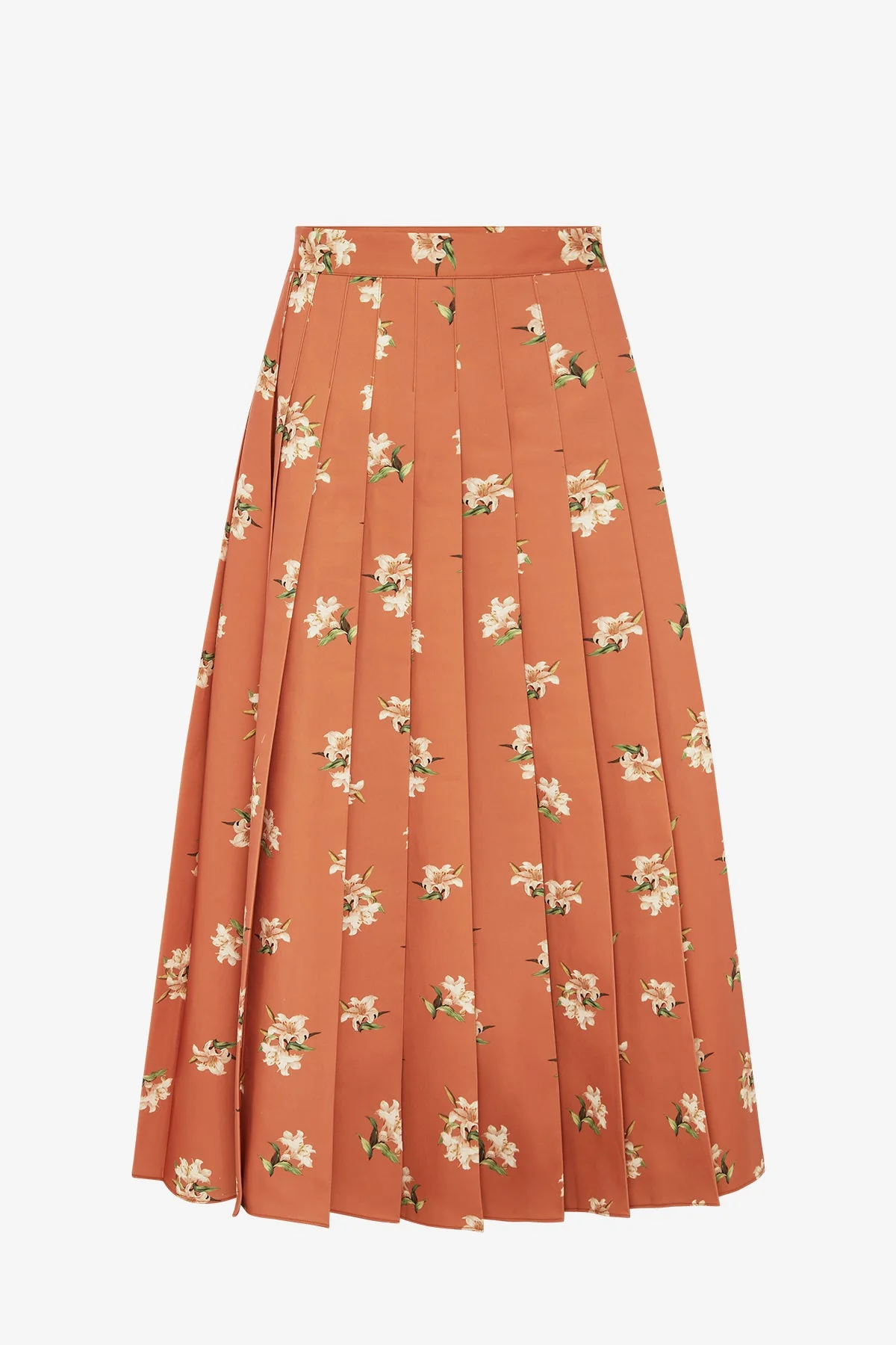 June Pleated Maxi Skirt - Lily Print in Ochre