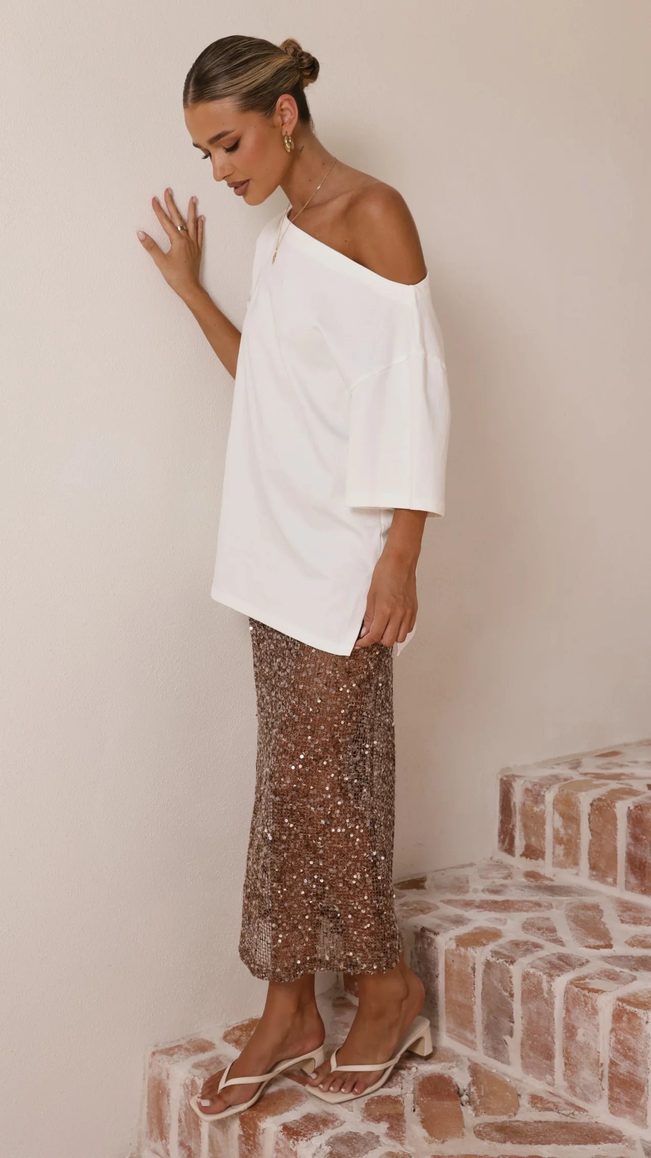 Verlo Sequins Maxi Skirt - Mocha