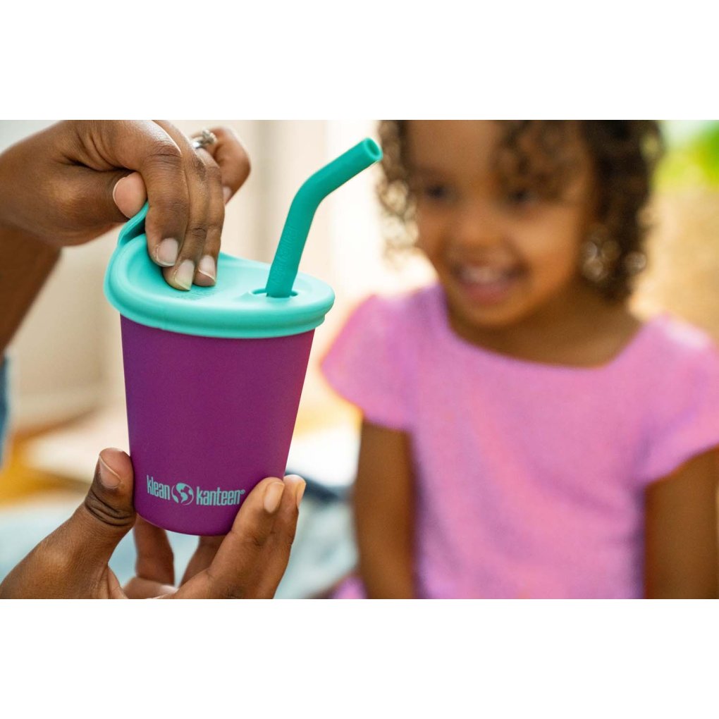 Klean Kanteen Kid Cup Stainless Steel Mug 296ml with Straw + Lid - paisley purple
