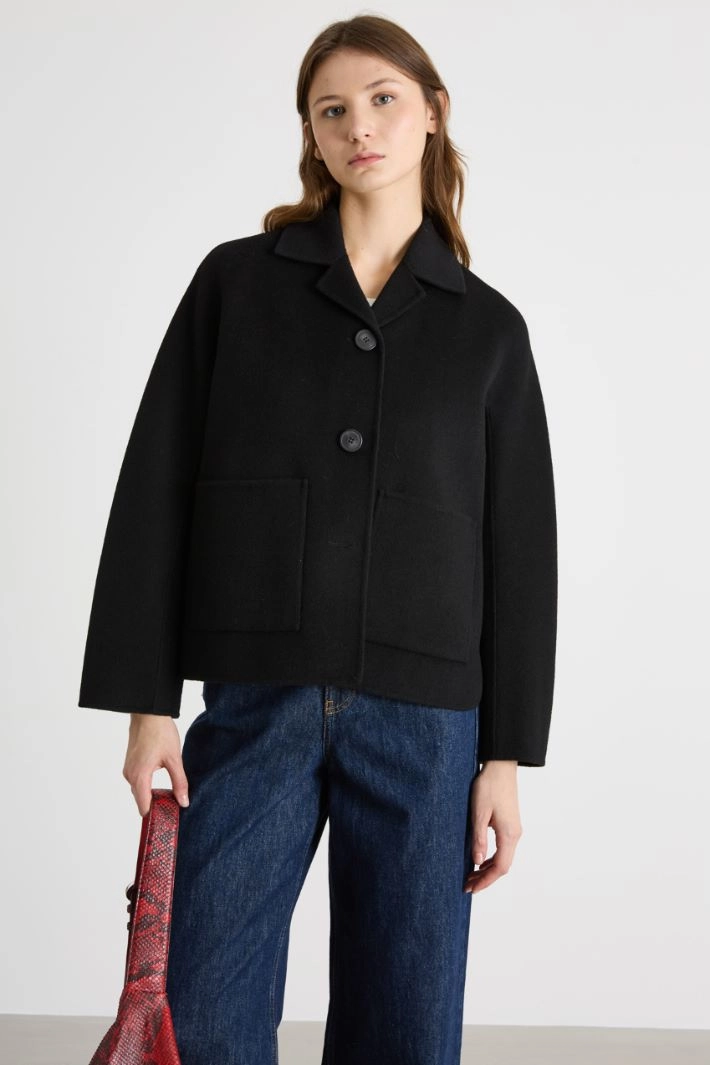 Single-breasted jacket with patch pockets - BLACK