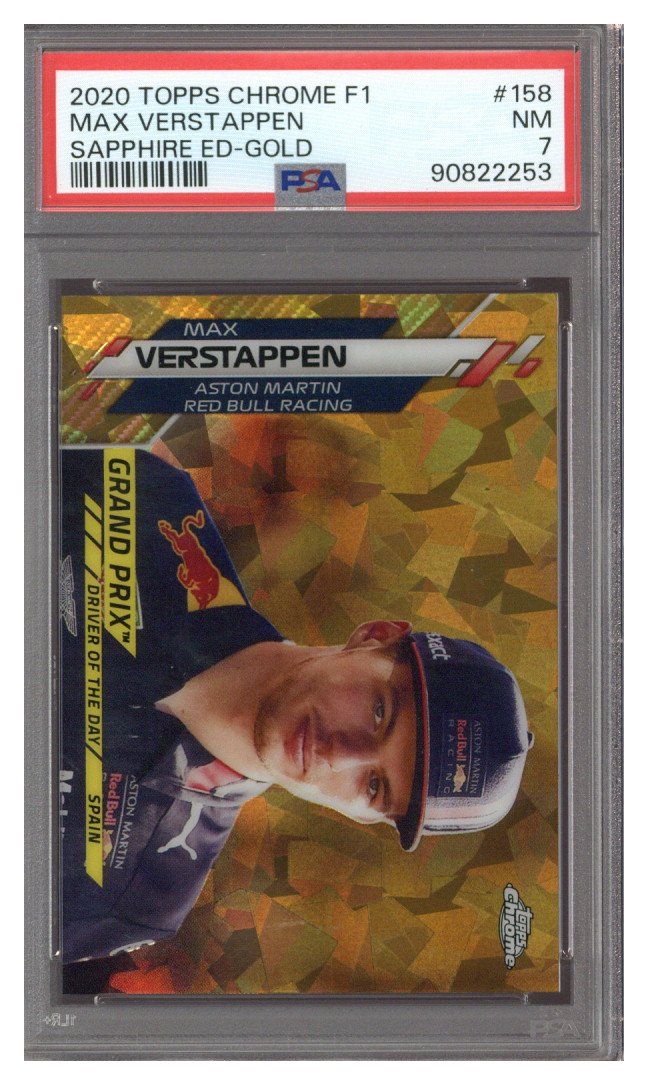 2020 Topps Chrome Sapphire F1 #158 Max Verstappen Gold Refractor 14/50 PSA 7