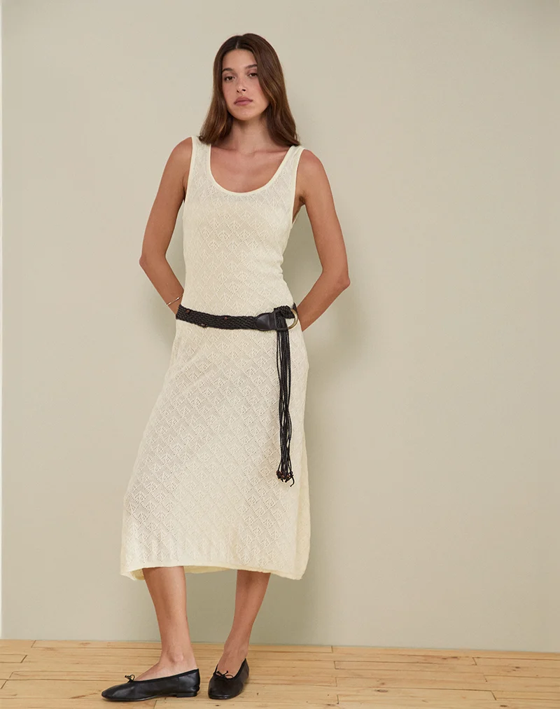 Ashtin Midi Dress in Pointelle Ivory