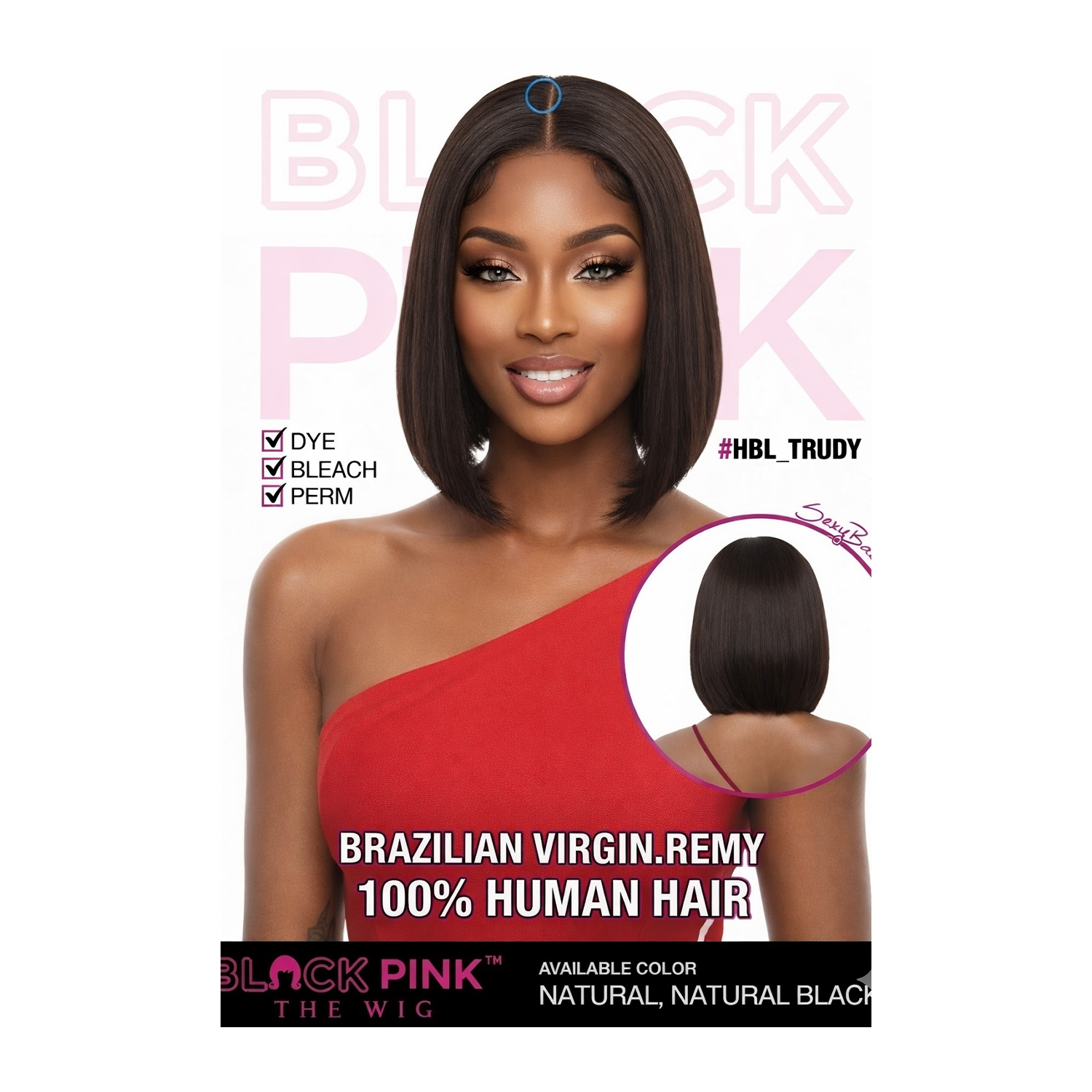 The Wig Pure Brazilian Virgin Remy Human Hair Lace Front Wig Black Pink HBL.Trudy