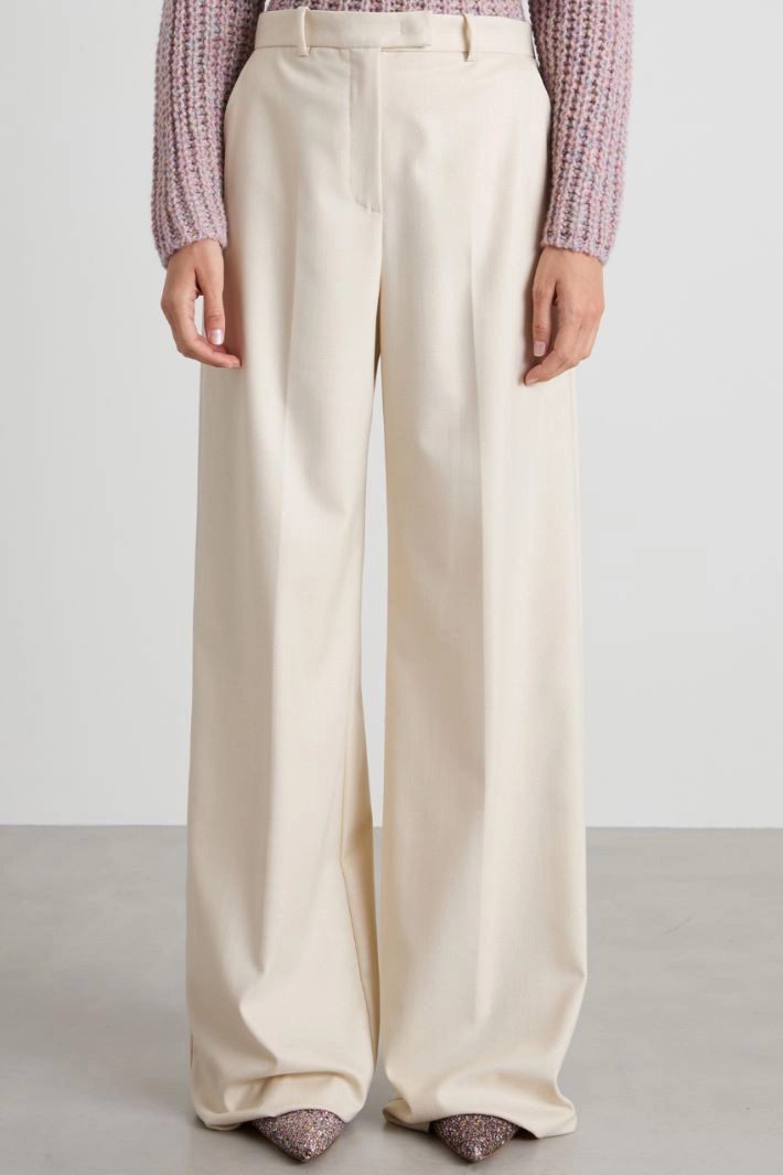 Lamé pinstriped palazzo trousers - CREAM