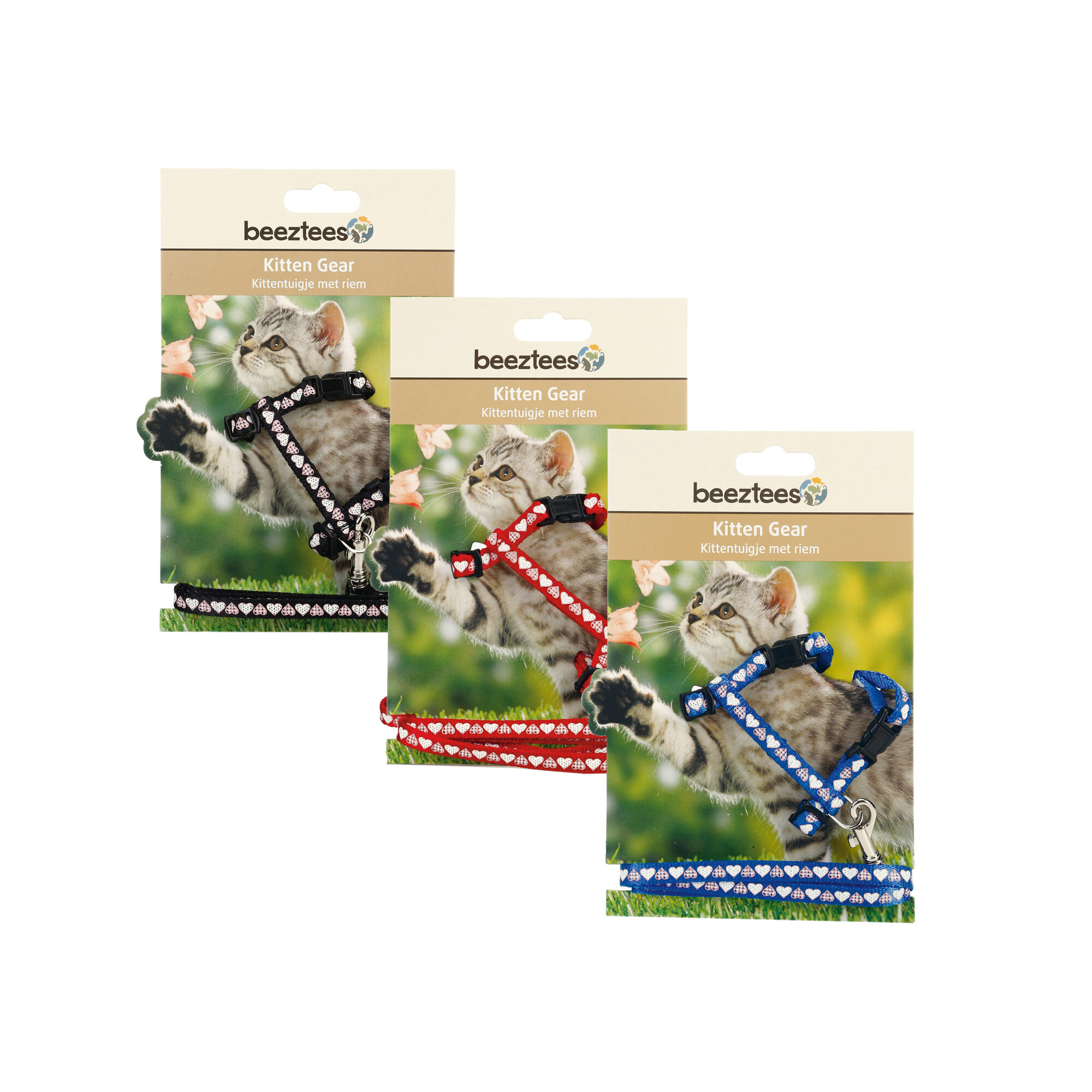 Beeztees Hearts Kitten Harness - Blue - 120 cm x 10 mm