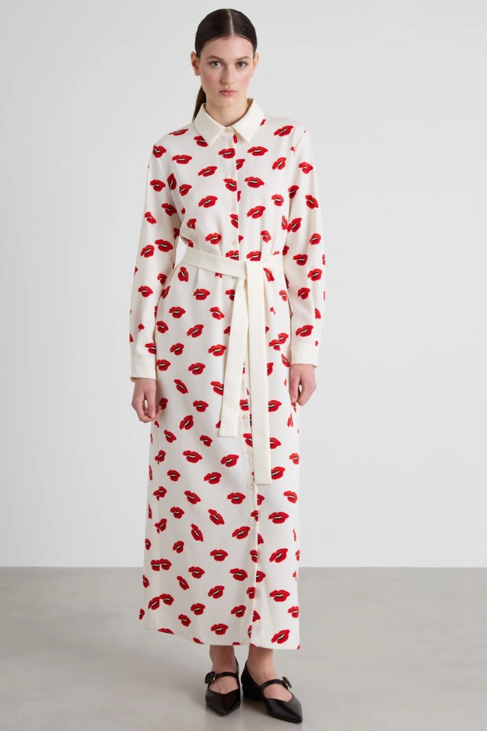 Crepe shirt dress - CREAM RED