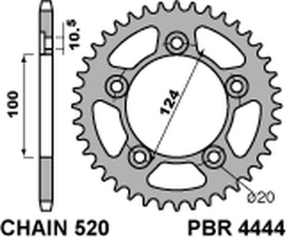 Crown PBR steel C45 standard 4444 - 520 44 teethRef: Pbr01562A / 1075551009