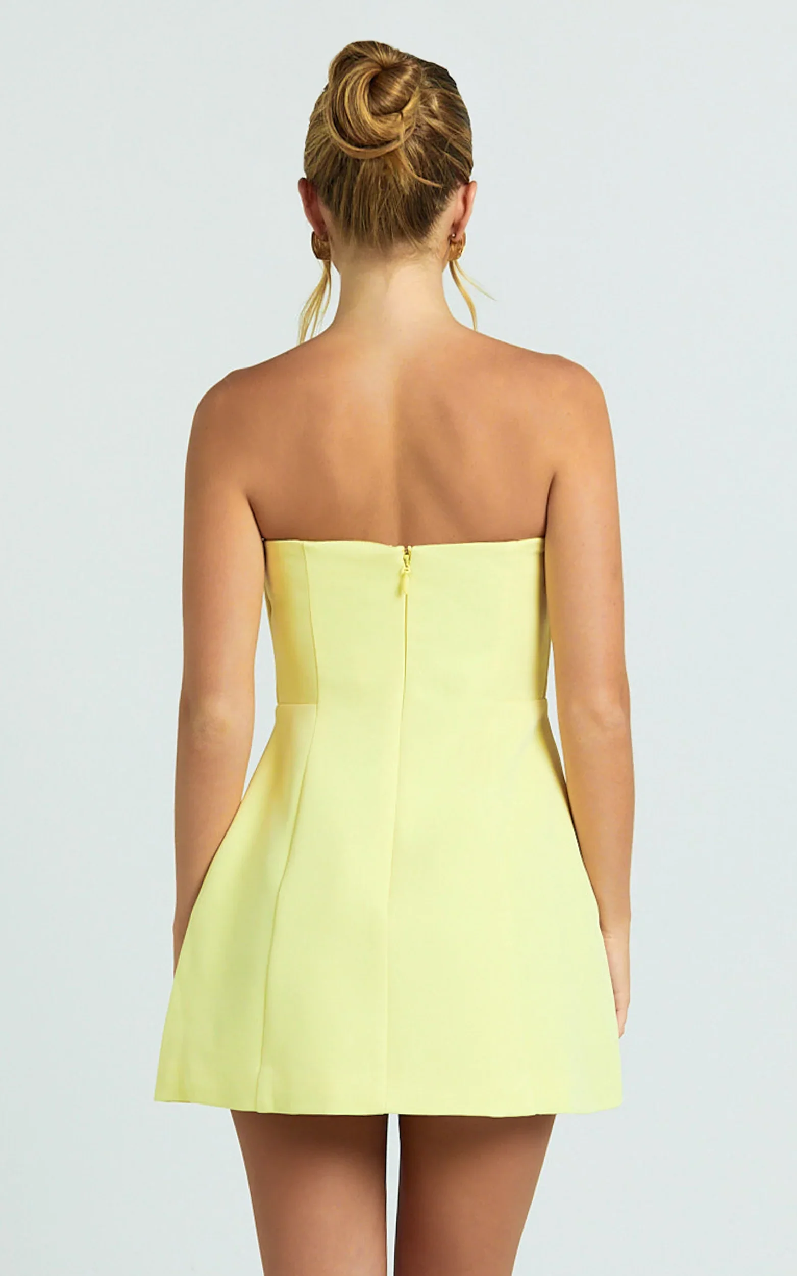 Catharine Mini Dress - Strapless A Line Dress in Lemon