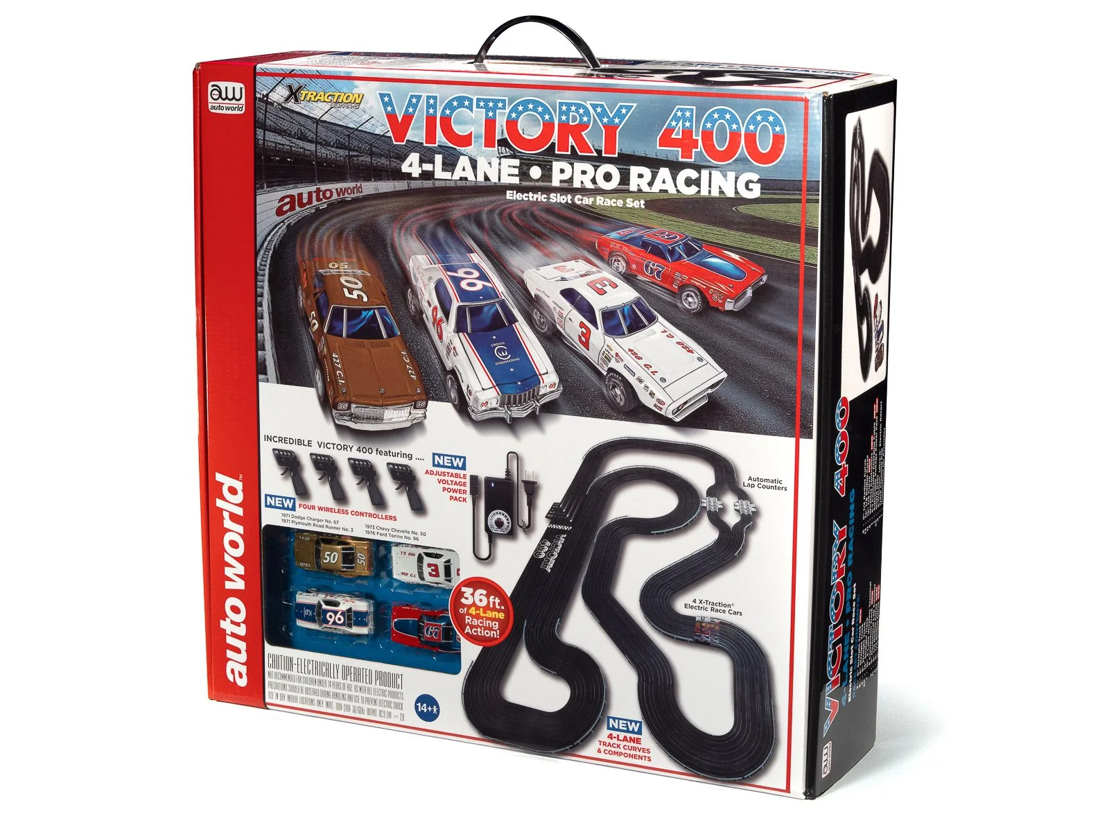AUTO WORLD 36' VICTORY 400 4 LANE SLOT RACE SET HO SCALE SRS345