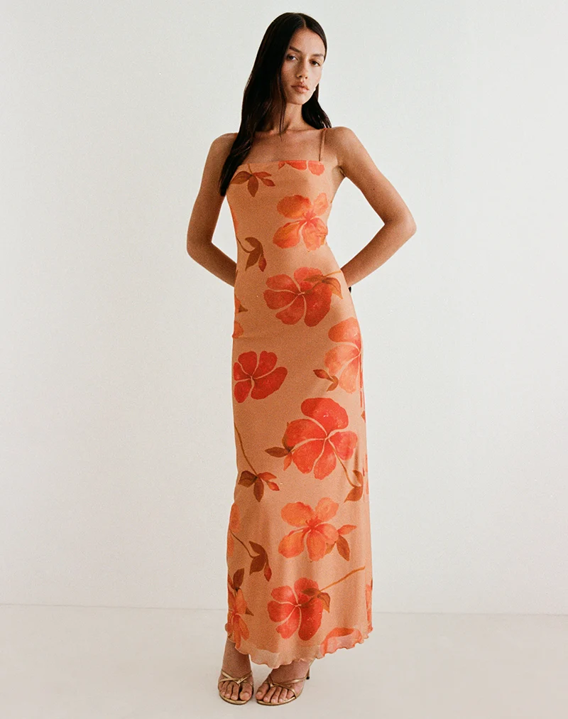 Dalesio Maxi Dress in Watercolour Hibiscus Orange